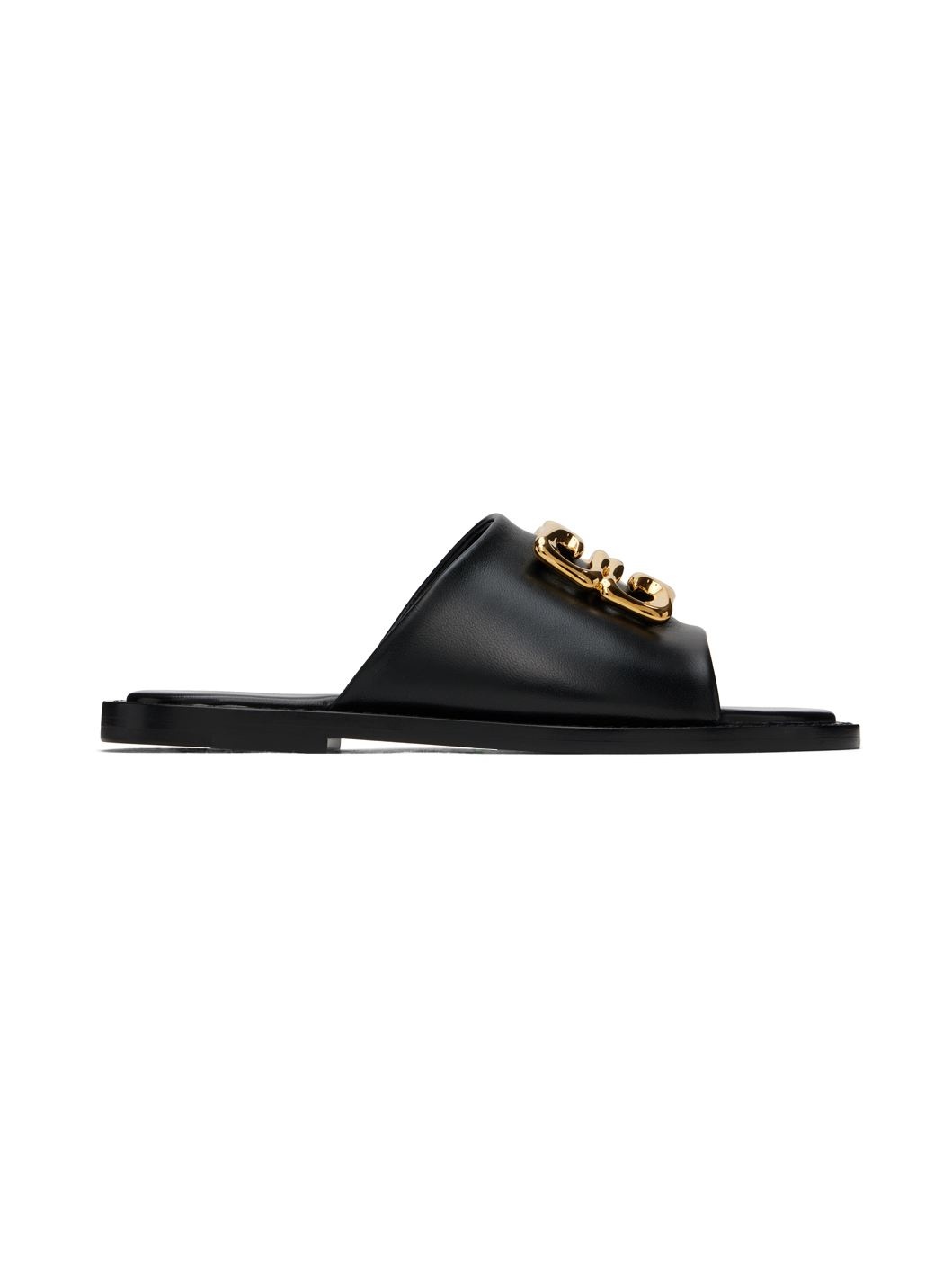 Black 4G Liquid Flat Mule Sandals - 1