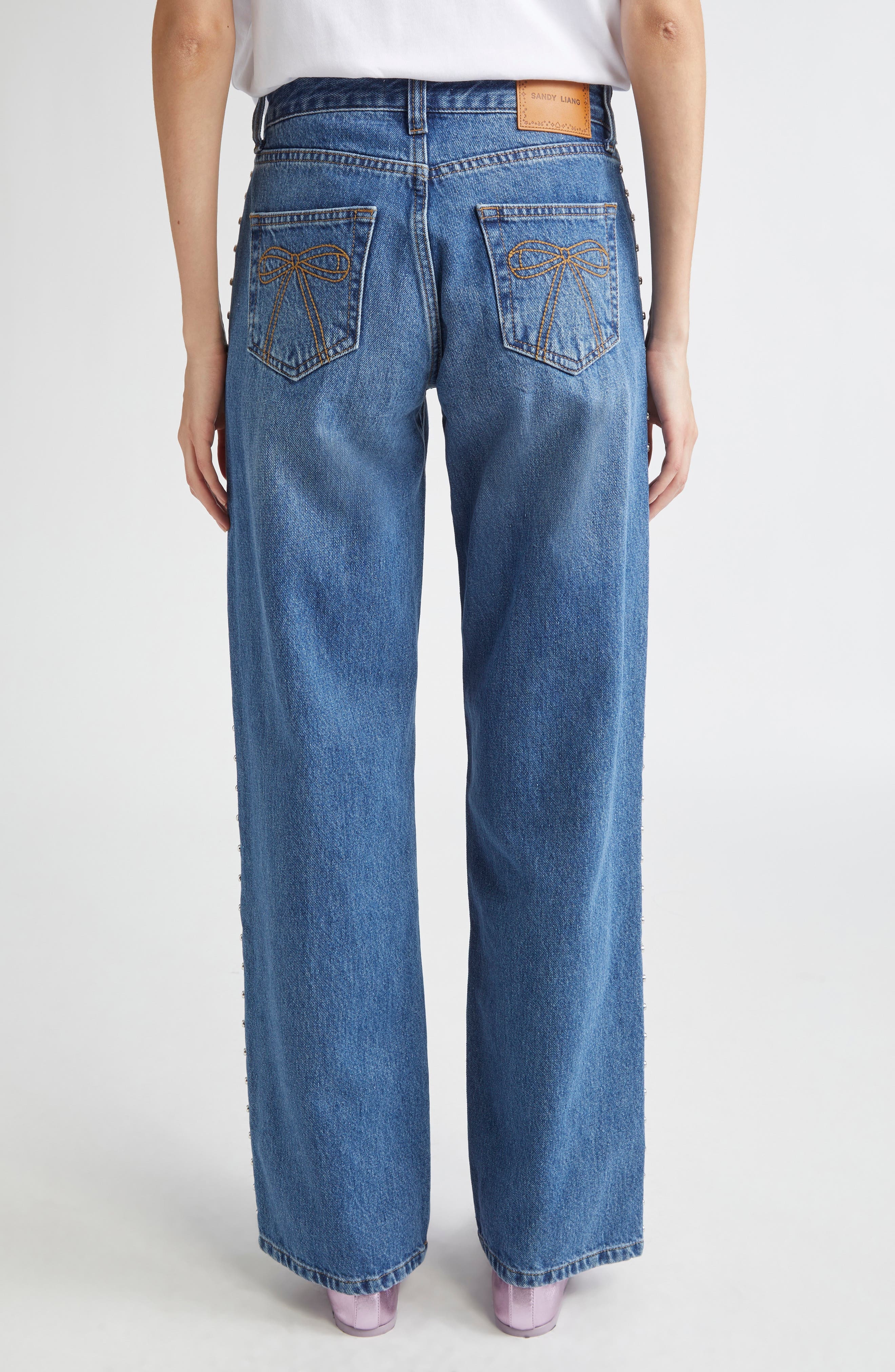 Sandy Liang Updo Low Rise Straight Leg Jeans in Medium Blue at Nordstrom - 3