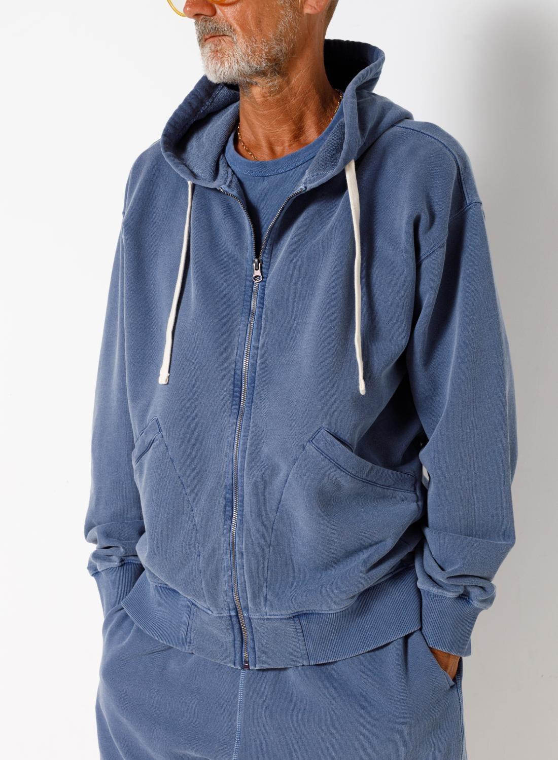 Embroidered Arrow Zip Hoodie in Denim - 3
