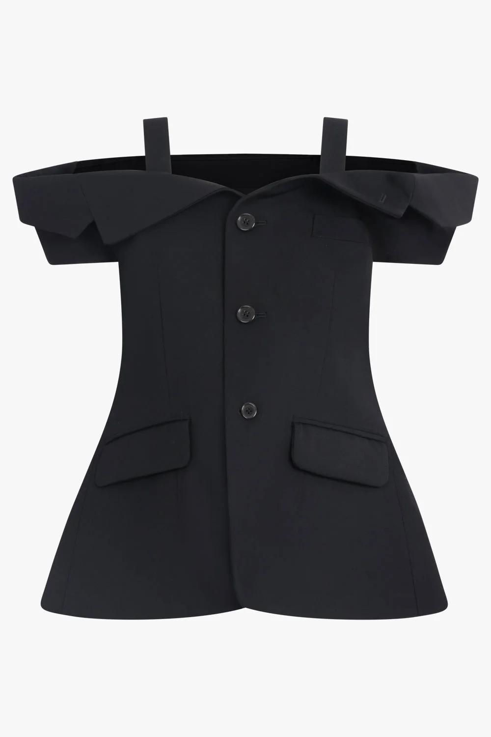 OFF SHOULDER TAILORED PEPLUM VEST | BLACK - 1