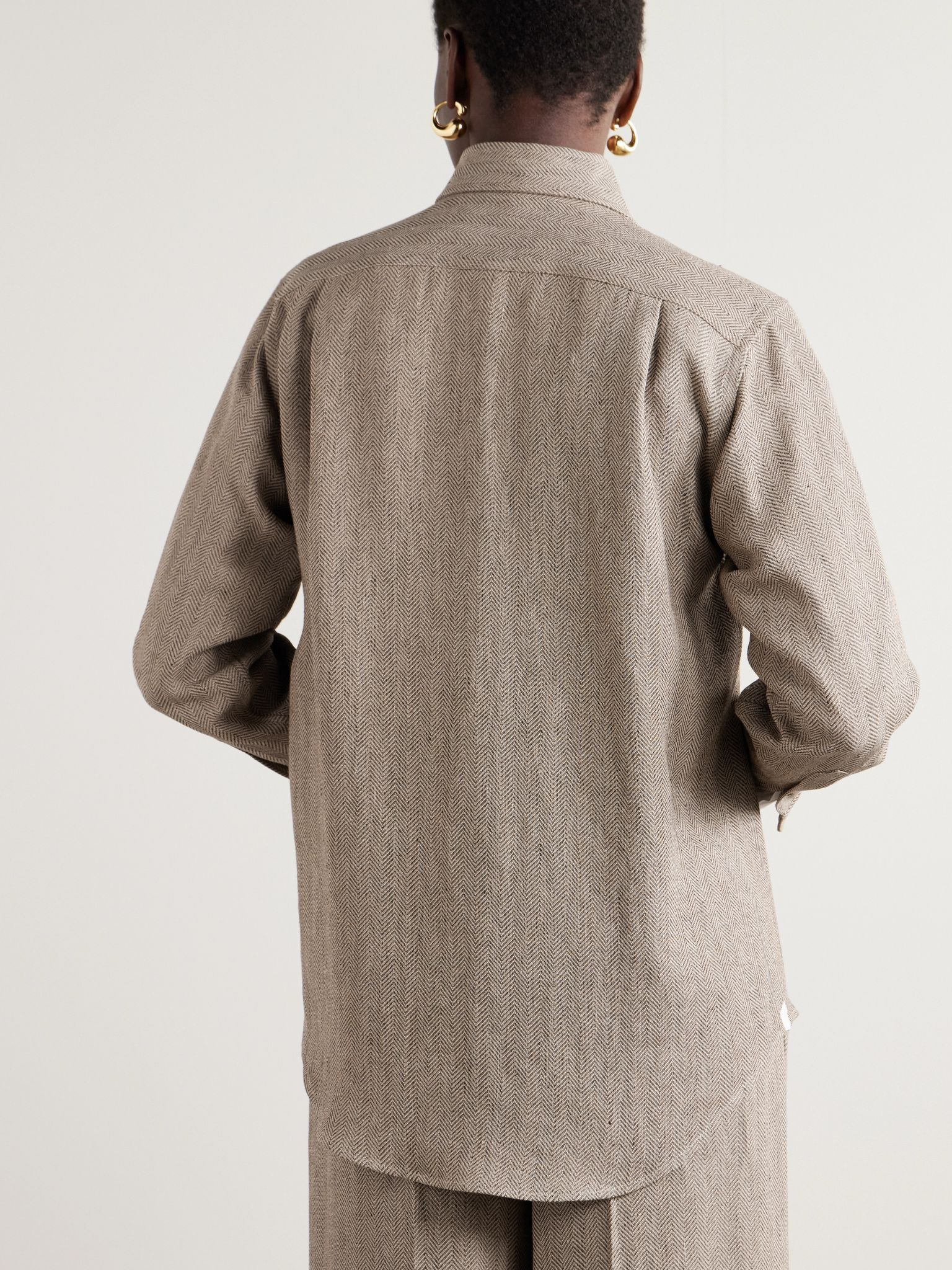André herringbone linen shirt Brown - 4