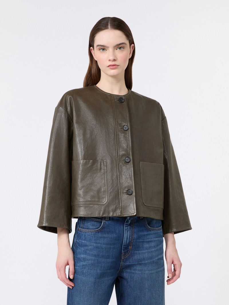 CALIGA Boxy-fit Nappa leather jacket - KAKI 3