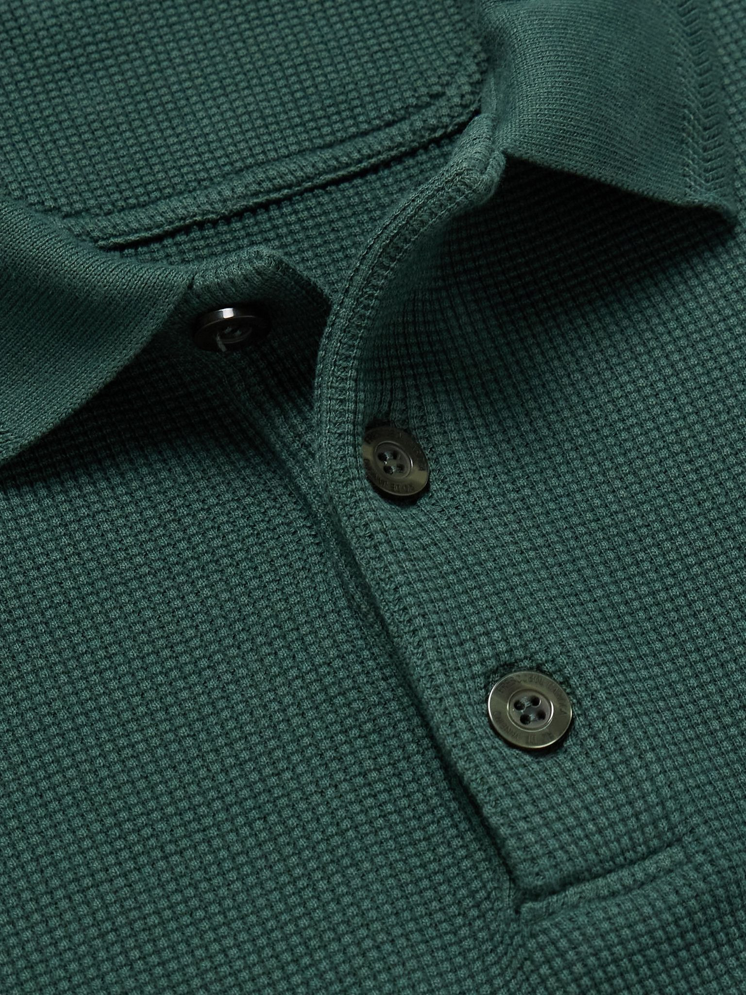 Horacio Waffle-Knit Cotton Polo Shirt Green - 4