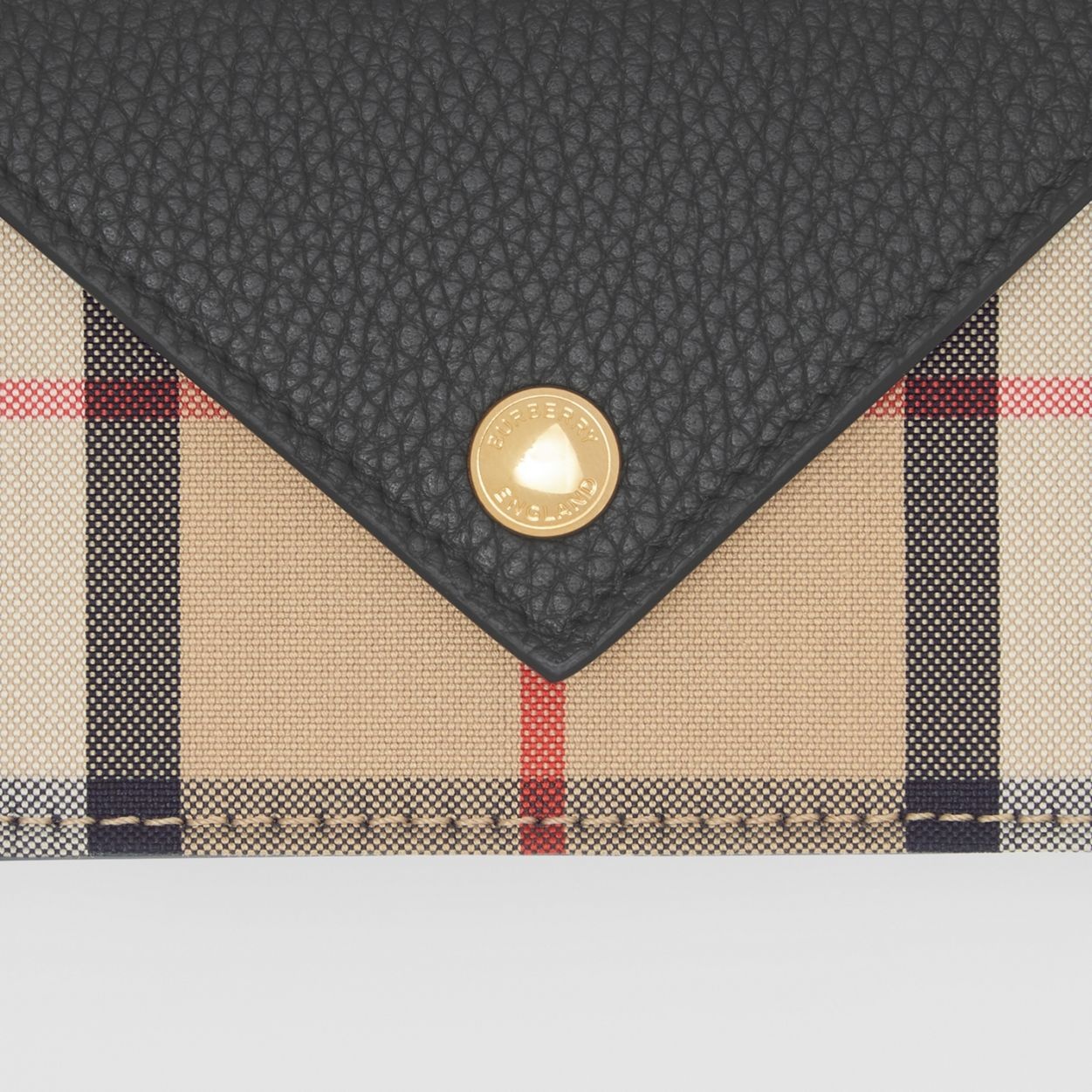 Vintage Check and Leather Card Case with Strap - 2