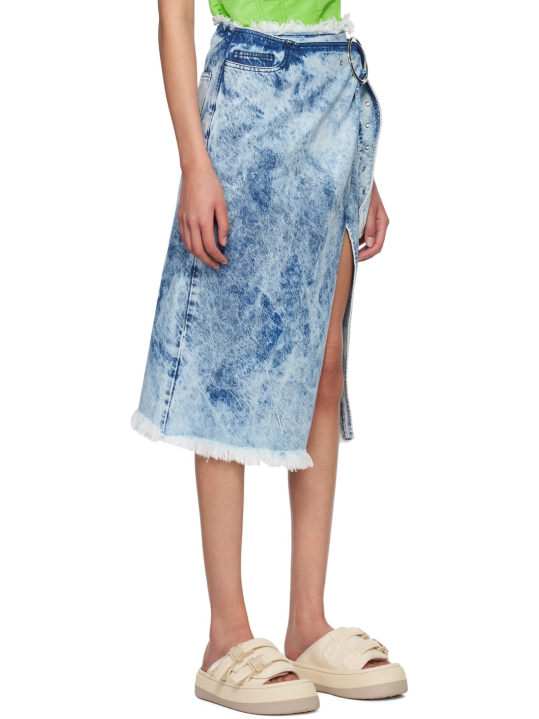 Blue Acid Wash Denim Midi Skirt - 2