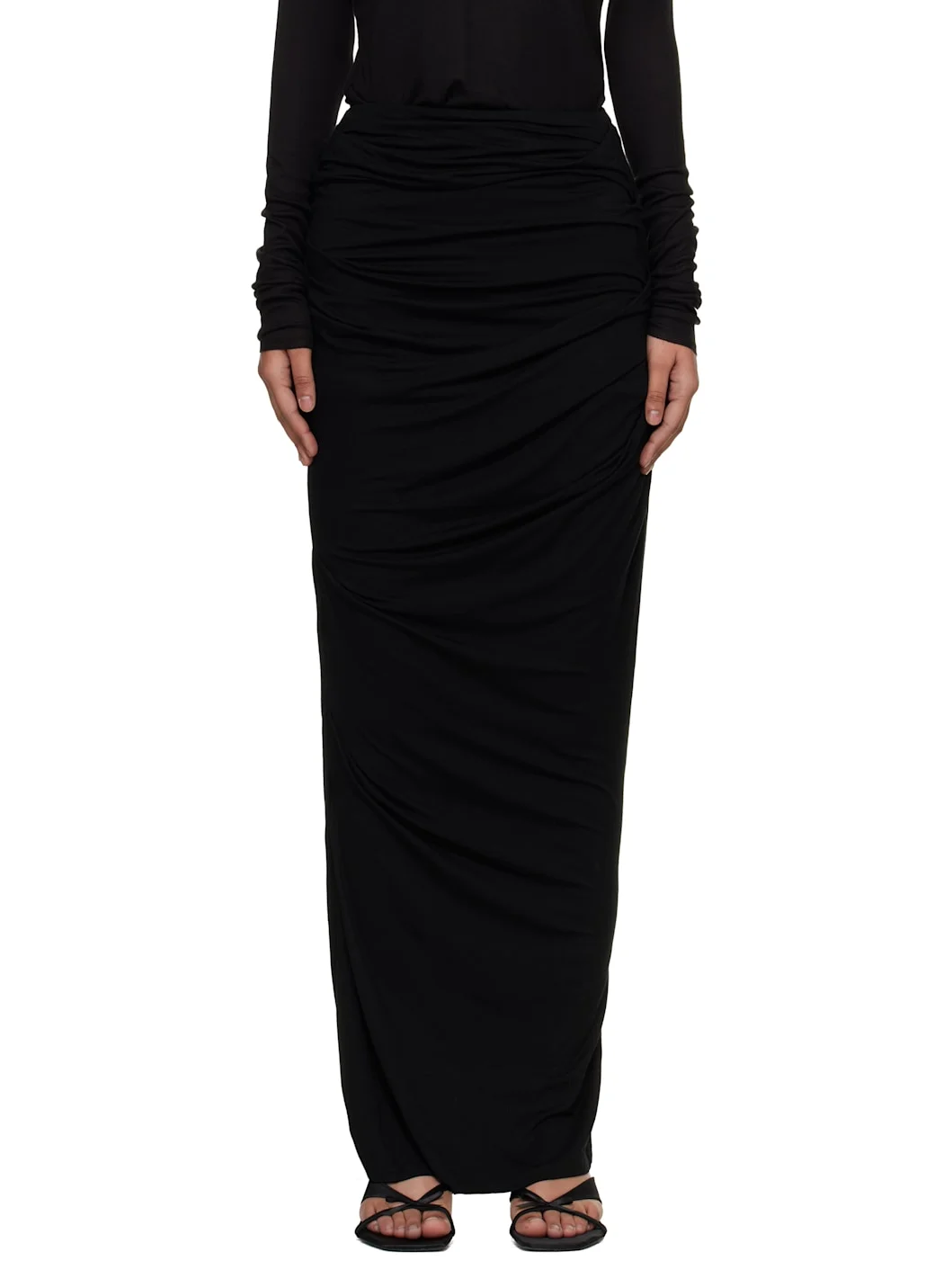 Black Drape Maxi Skirt - 1