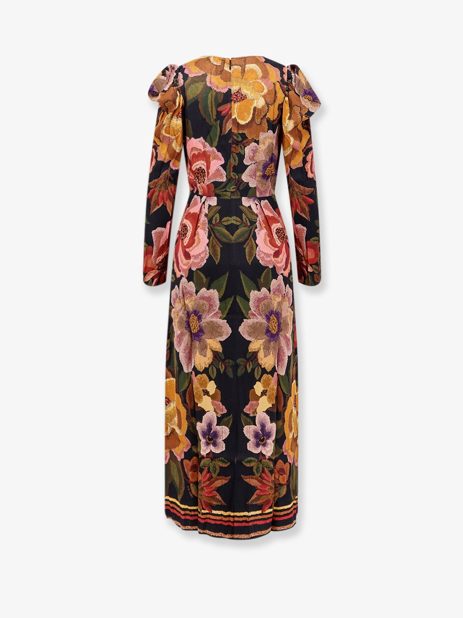 Farm Rio Viscose Long Dress With Chenille Flowers Print - 4