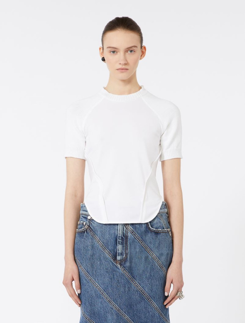 Short-sleeve stretch cotton top - white 4