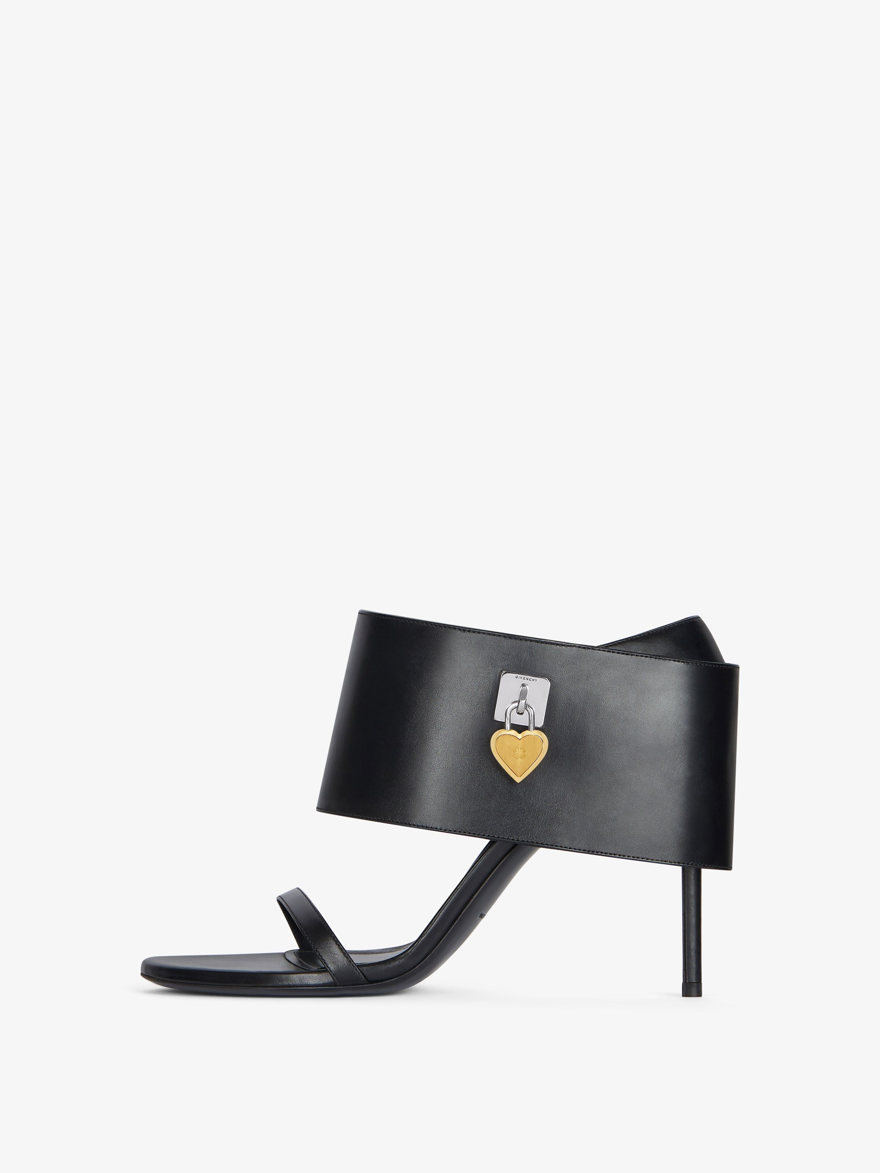 SHARK LOCK HEART HEELED SANDALS IN LEATHER - 3