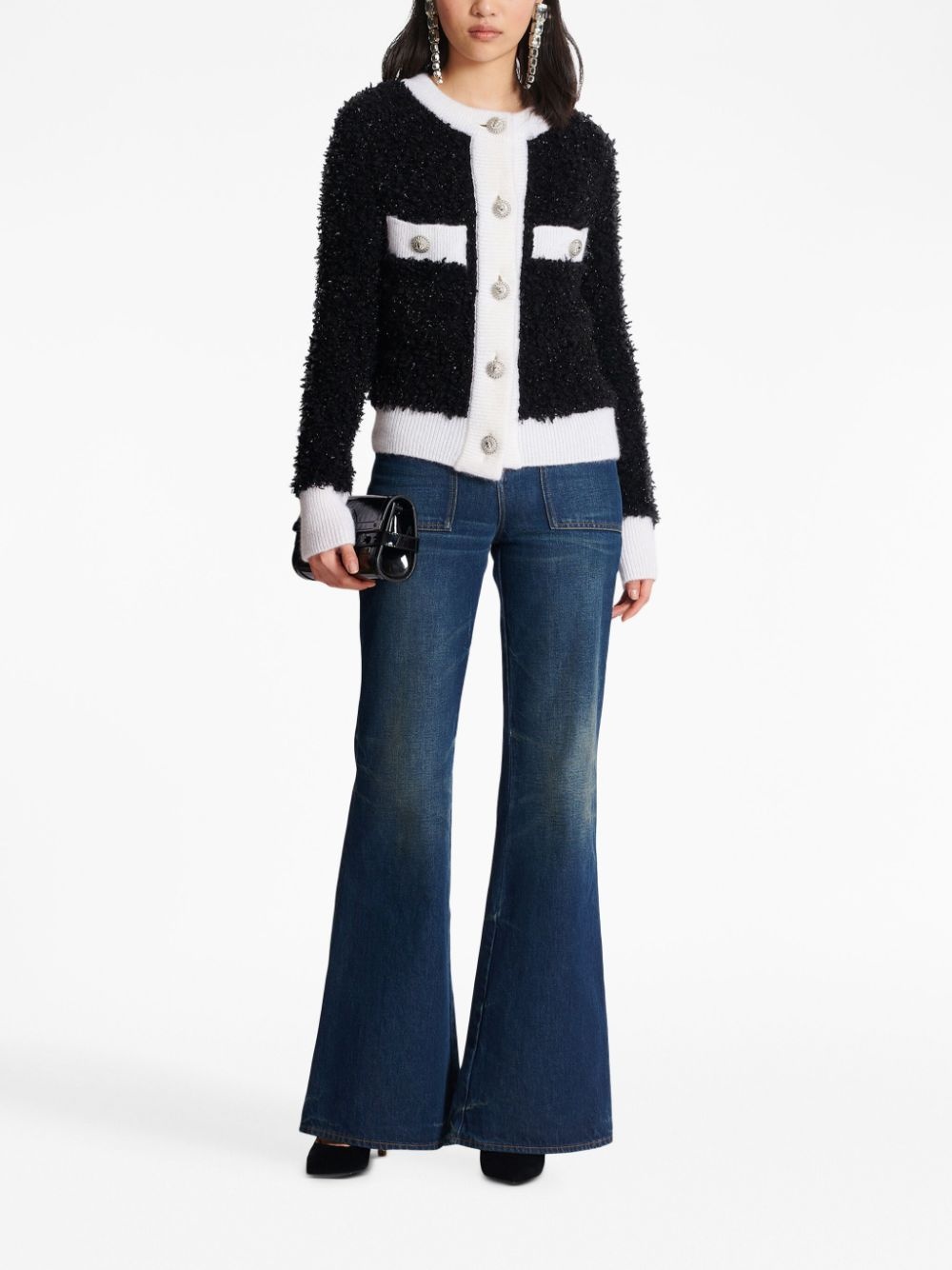 bouclÃ© contrasting-trim knitted cardigan - 2