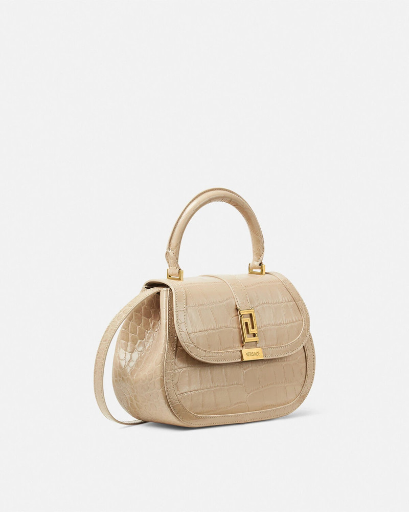 Croc-Effect Greca Goddess Top Handle Bag 2