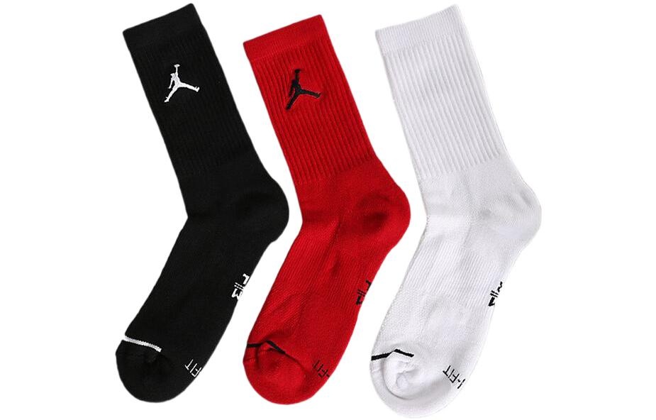 Air Jordan Solid Color Embroidered Athletic Socks Unisex 3 Pairs Black + Red + White SX5545-011 - 2