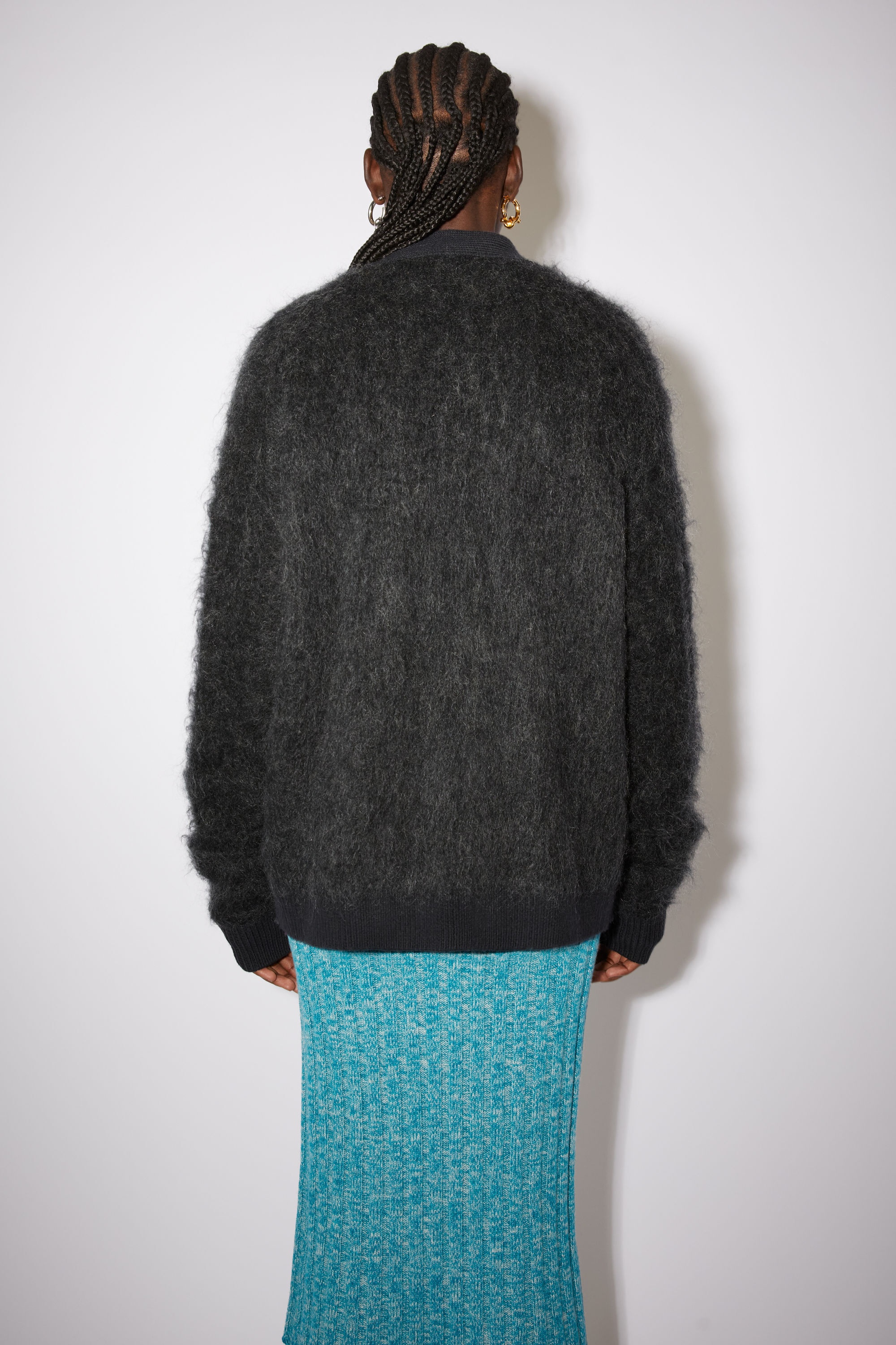 Mohair wool fluffy cardigan - Anthracite grey - 3