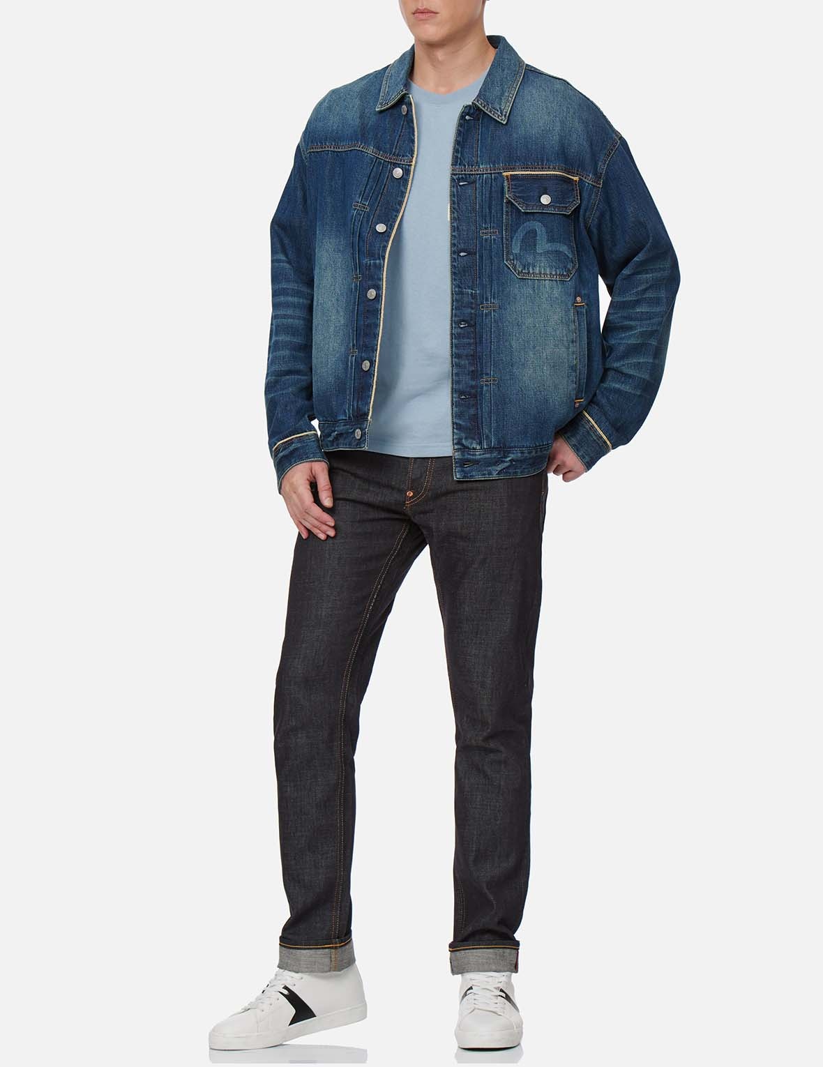 DAICOCK DISCHARGED PRINT AND STITCHING DENIM JACKET - 6