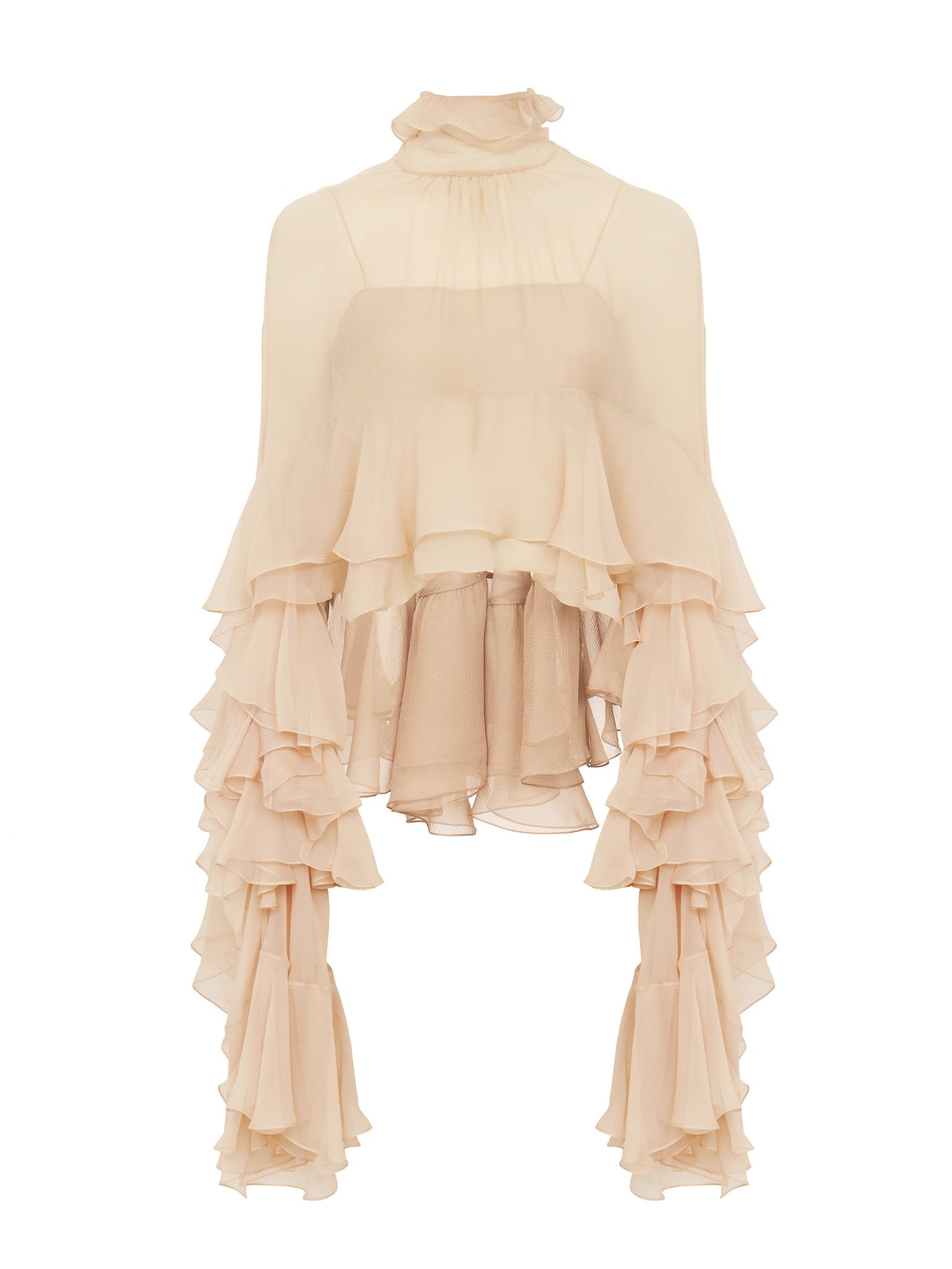 HIGH-LOW RUFFLE TOP IN SILK MOUSSELINE - 1