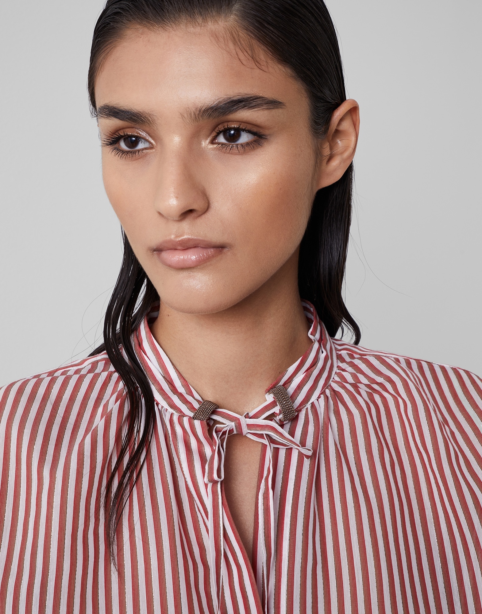 Sparkling cotton and silk striped shirt with shiny details - 3