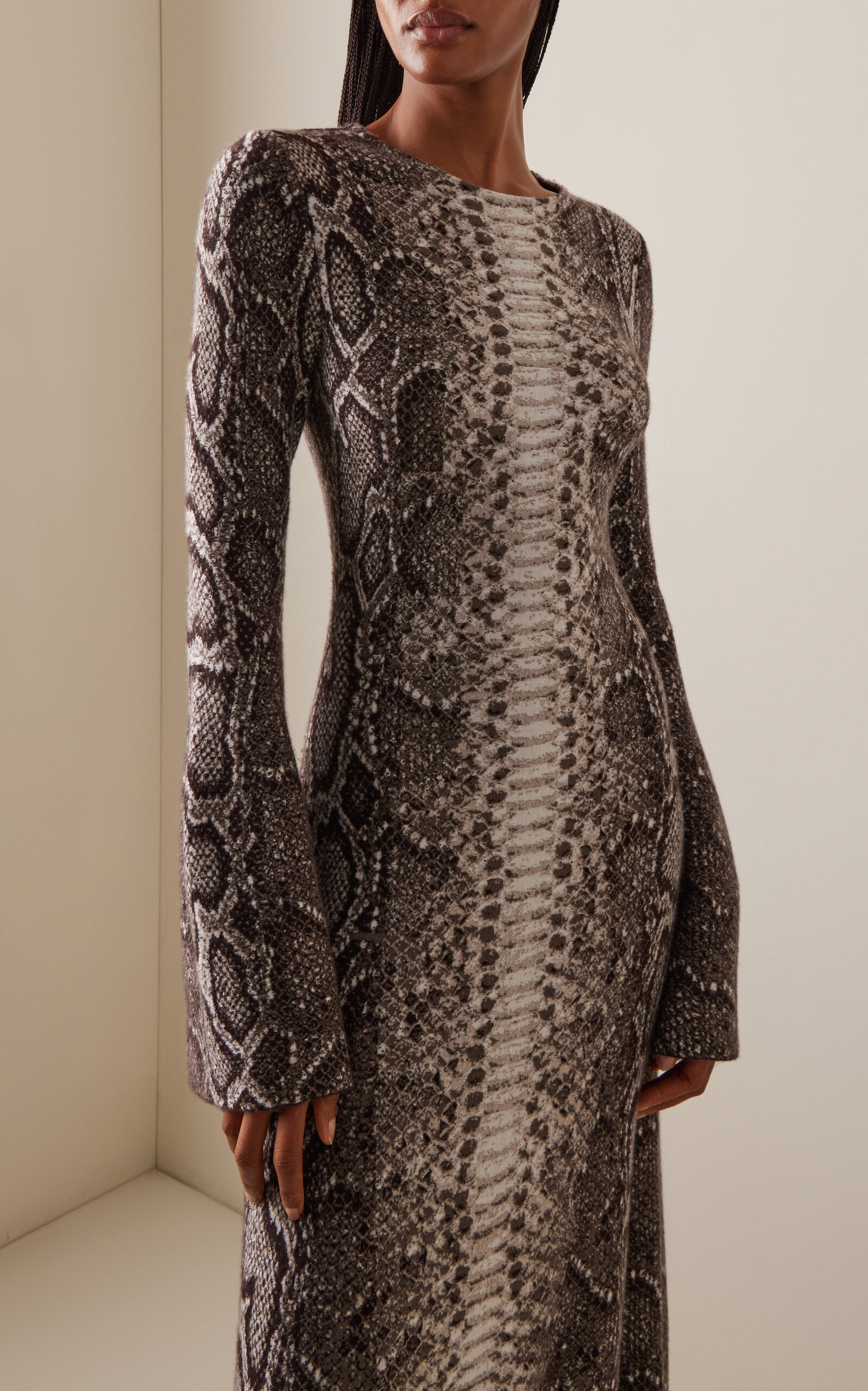 Aalia Snake-Printed Cashmere-Silk Maxi Dress grey - 3