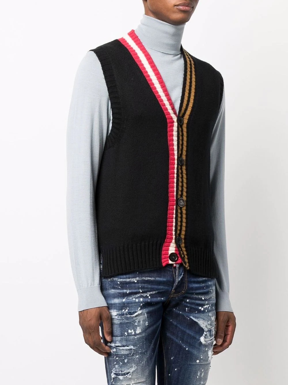 V-neck buttoned knitted vest - 4