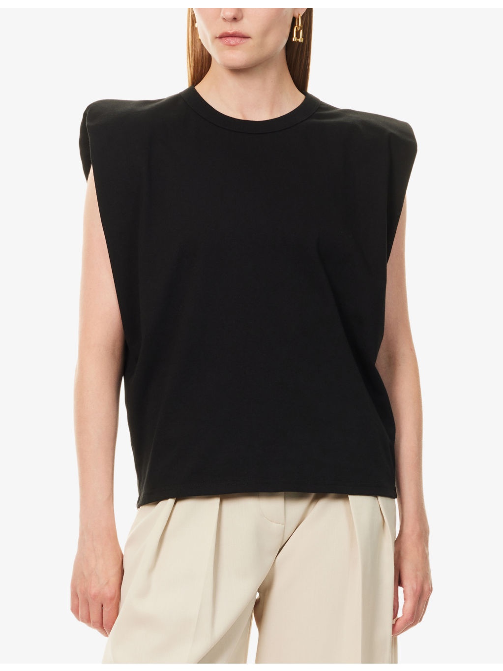 Eva Padded-Shoulder Cotton-Jersey Muscle T-Shirt - 3