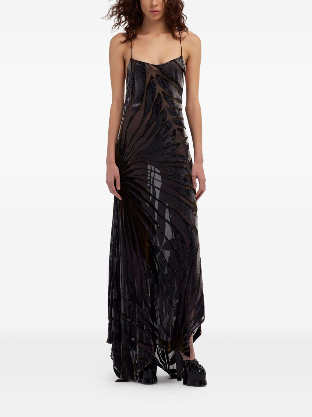 leaf-print velvet dress - 2