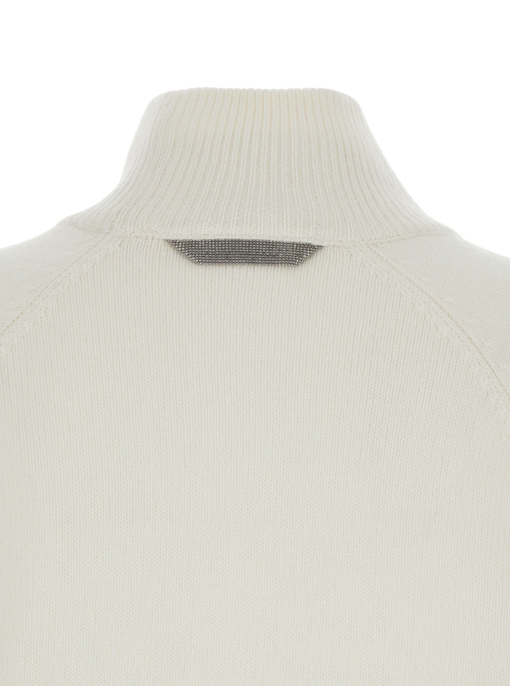 Brunello Cucinelli Women White Sweater With High Neck And Monil Detail On The Rear In Cashmere Woman - 3