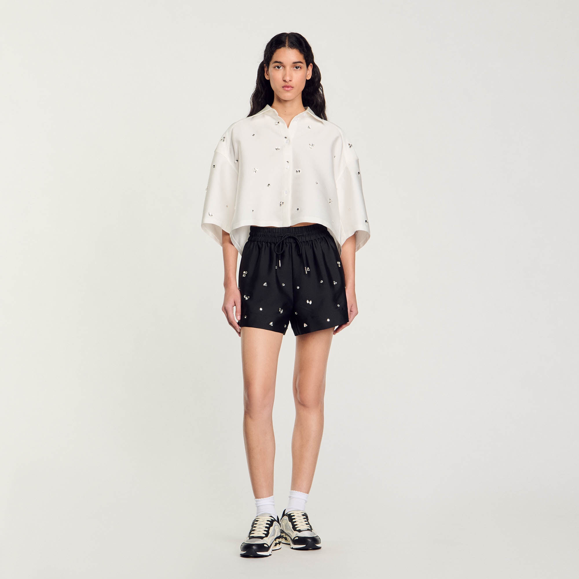 RHINESTONE WIDE-LEG SHORTS - 3