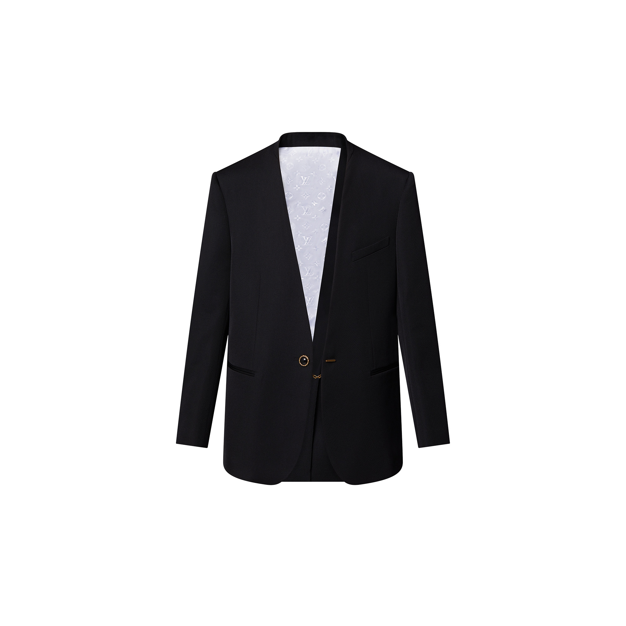 Collarless Wool Twill Blazer - 1