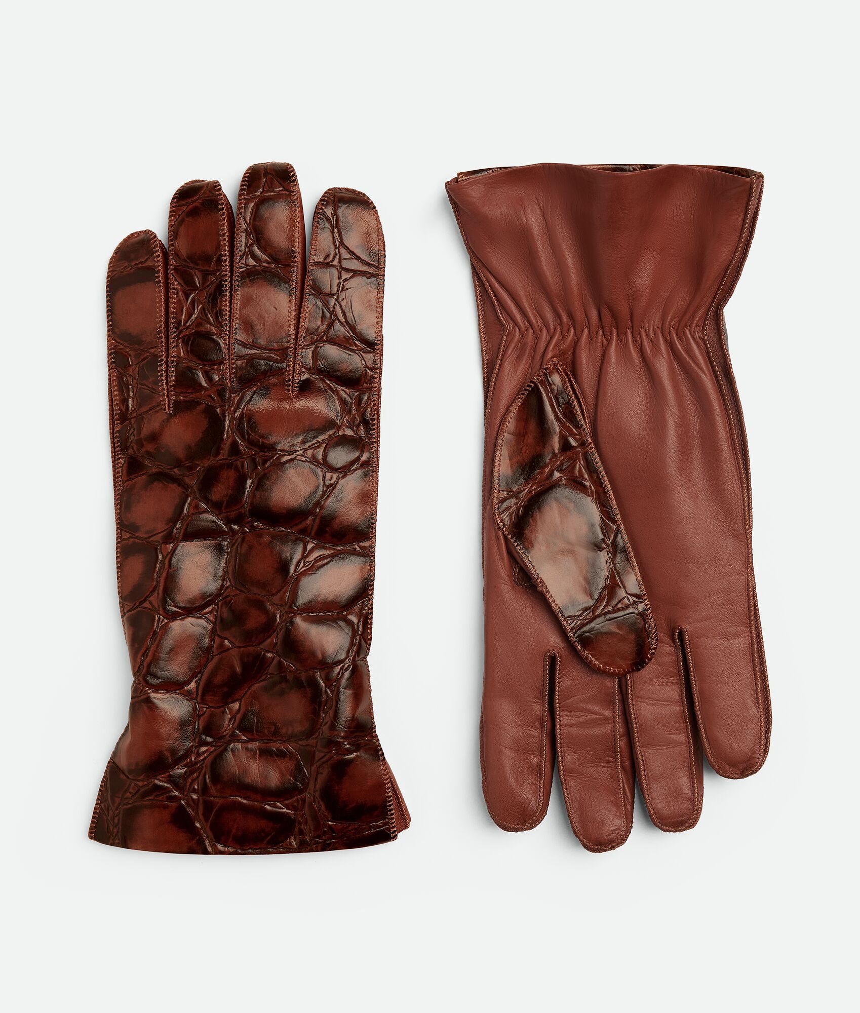 Crocodile-Effect Leather Gloves - 1
