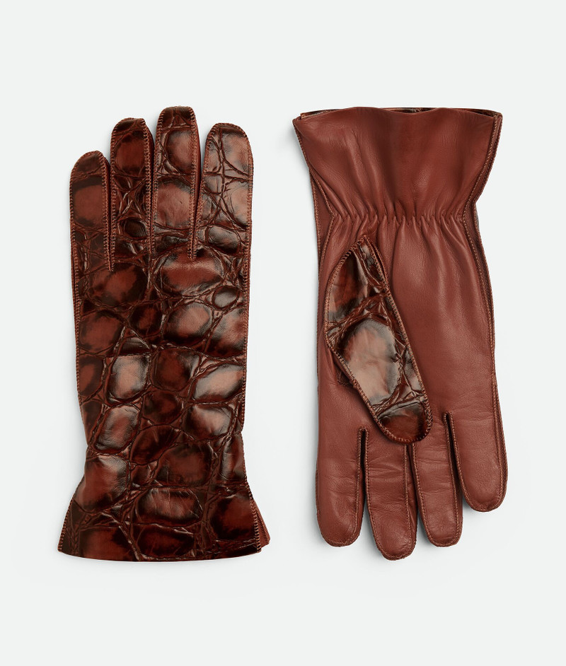 Crocodile-Effect Leather Gloves 1