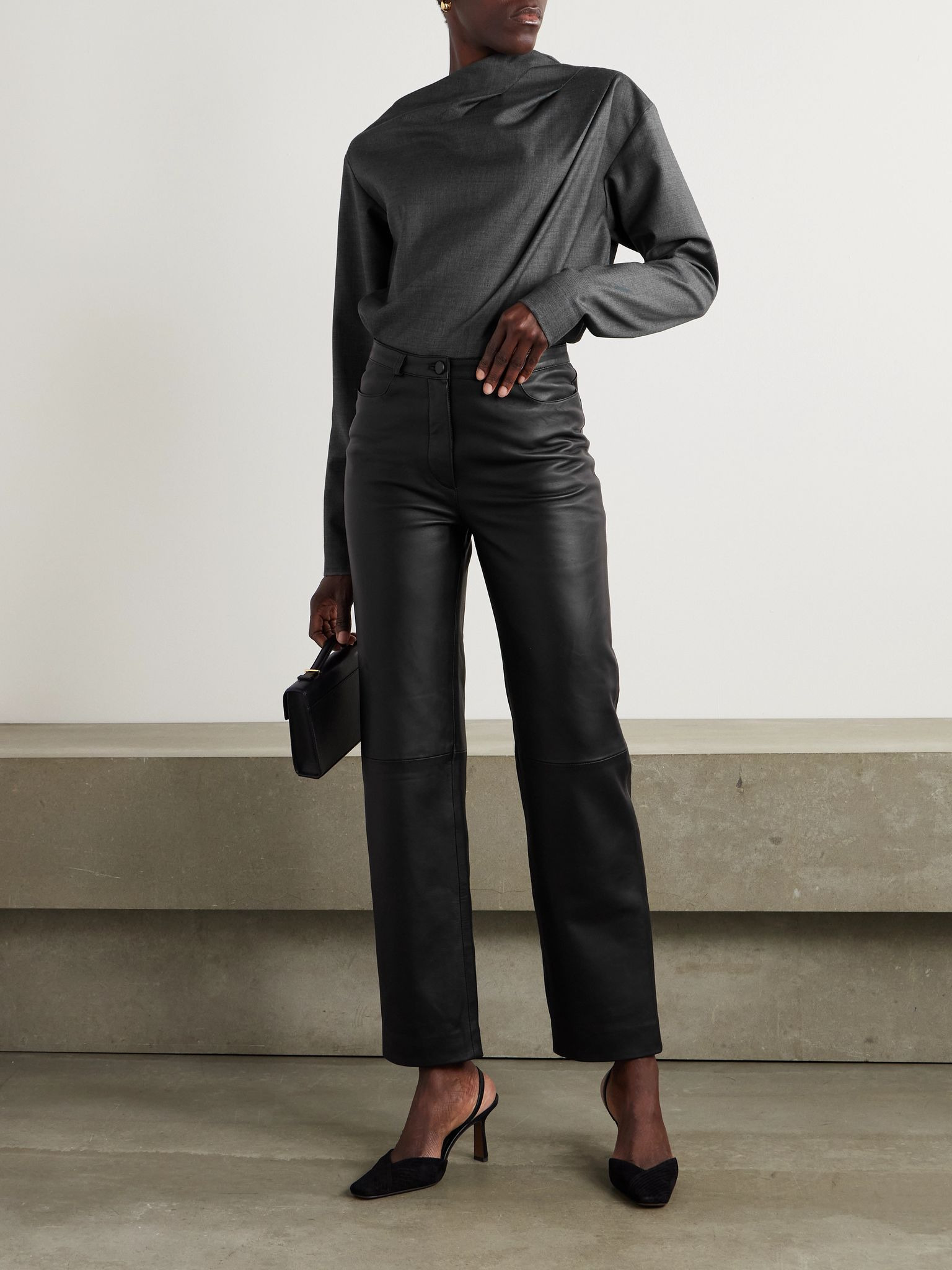 Mauris asymmetric pleated draped wool top Gray - 2