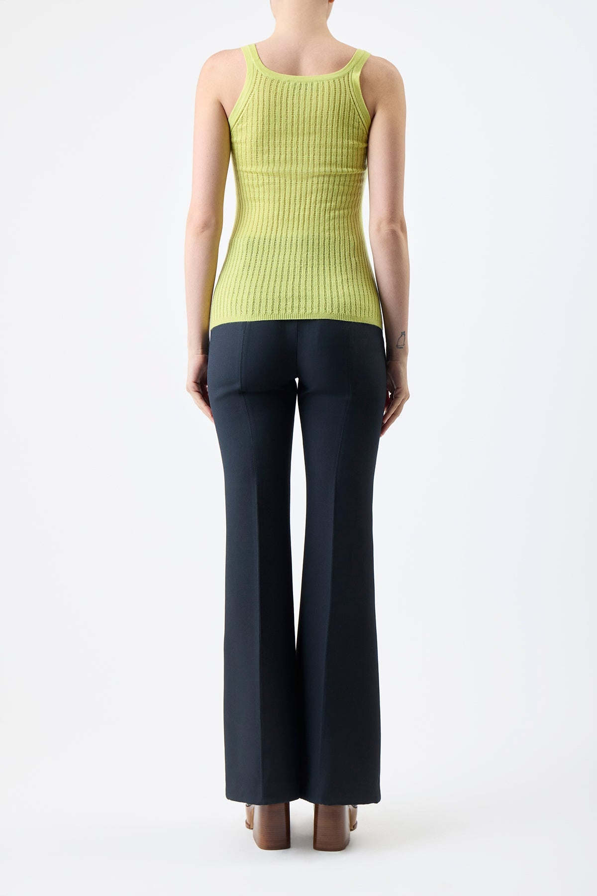 Nevin Pointelle Tank in Lime Adamite Silk Cashmere - 4