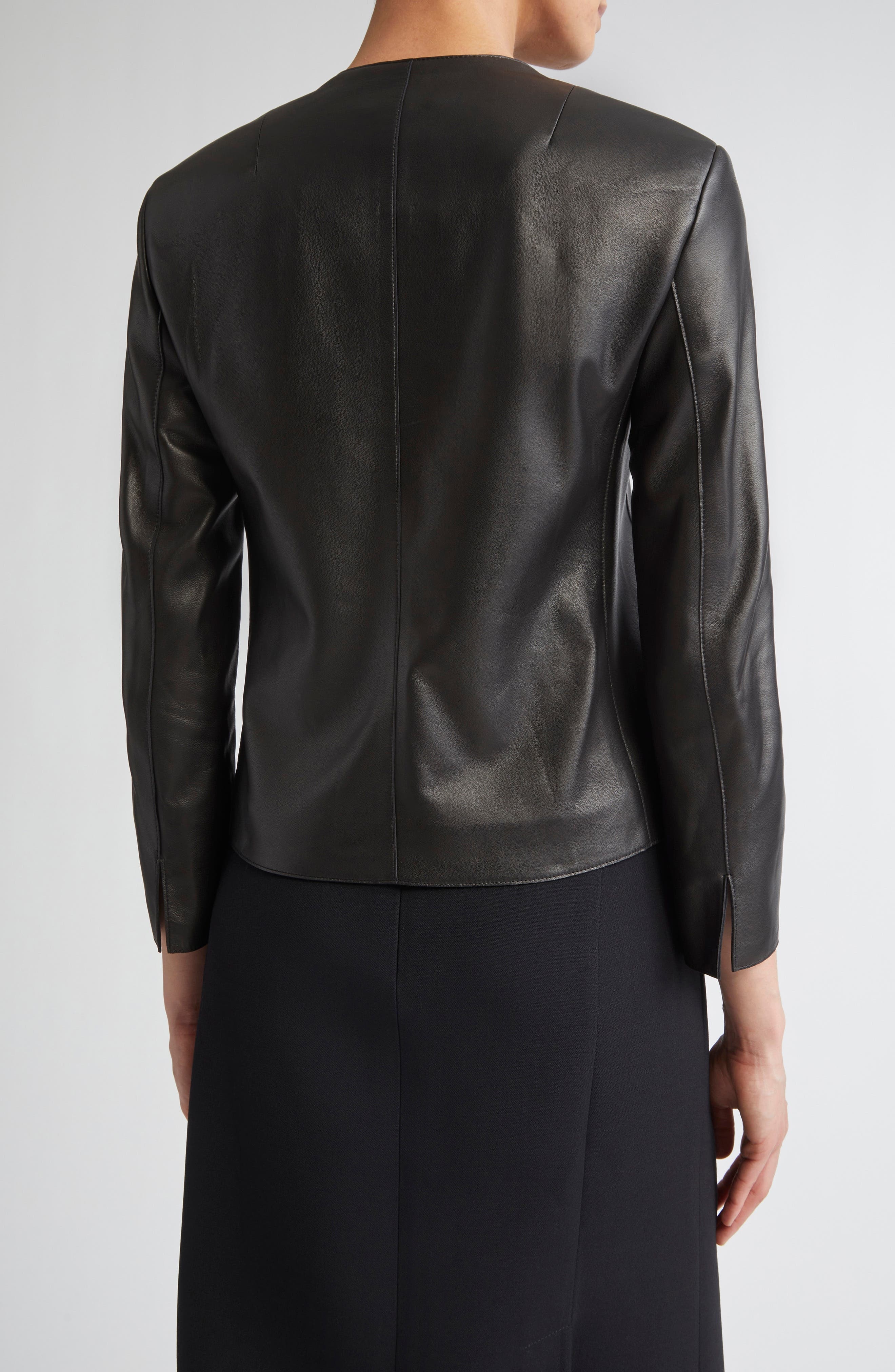 Akris Collarless Lambskin Leather Jacket in Black at Nordstrom - 3