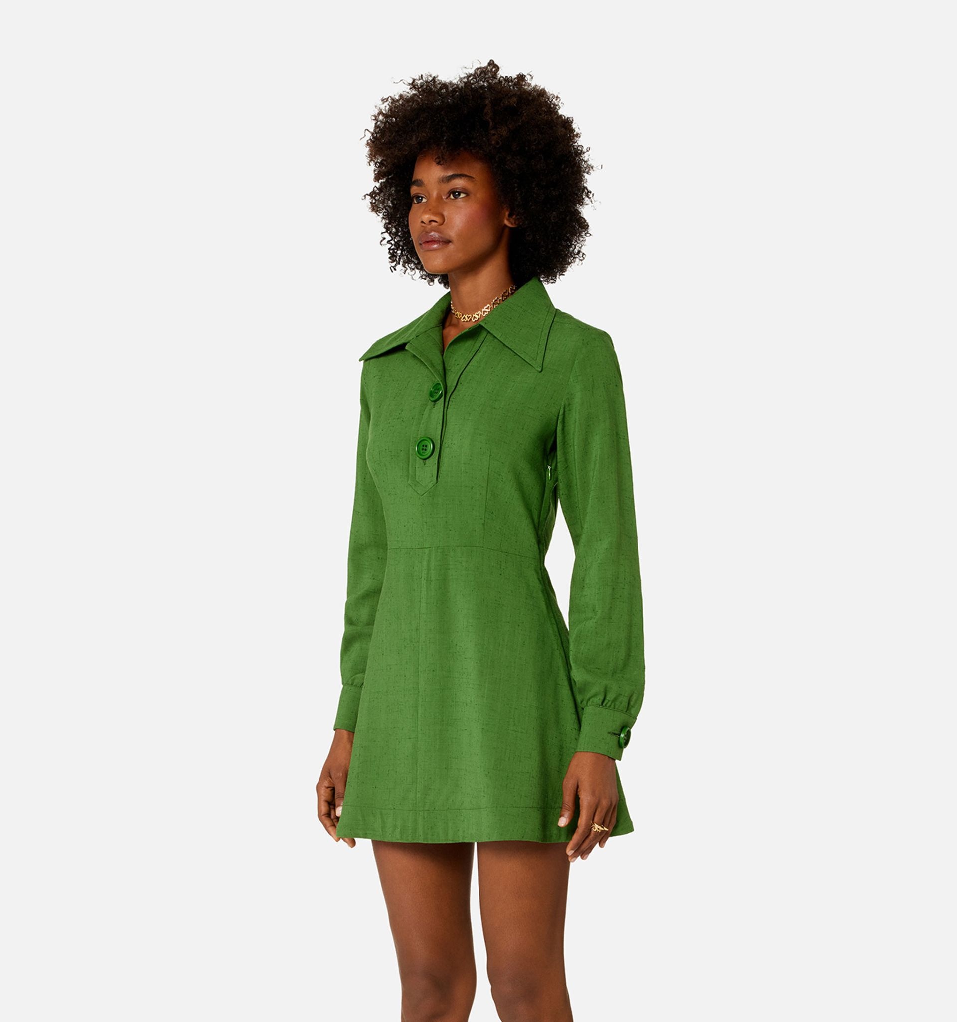 Buttoned Collar Short Dress - 3