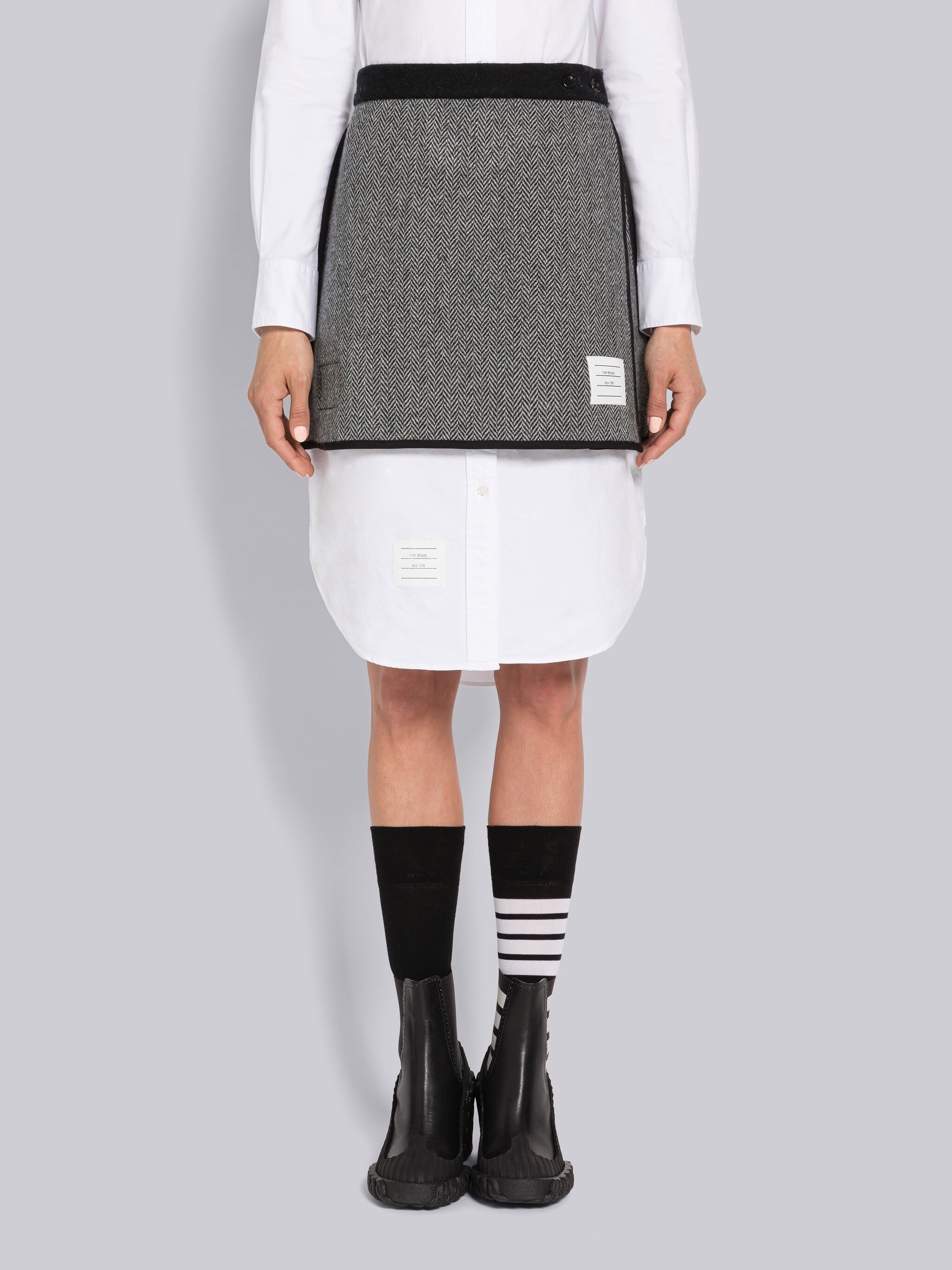 Double Face Wool Herringbone Reversible Mini Wrap Skirt - 1