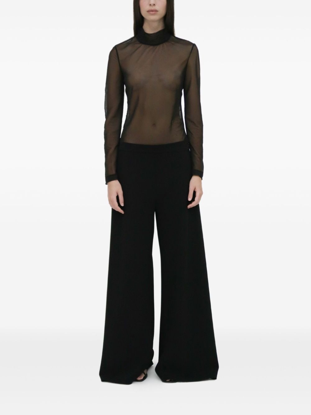 mesh long-sleeve turtleneck top - 2