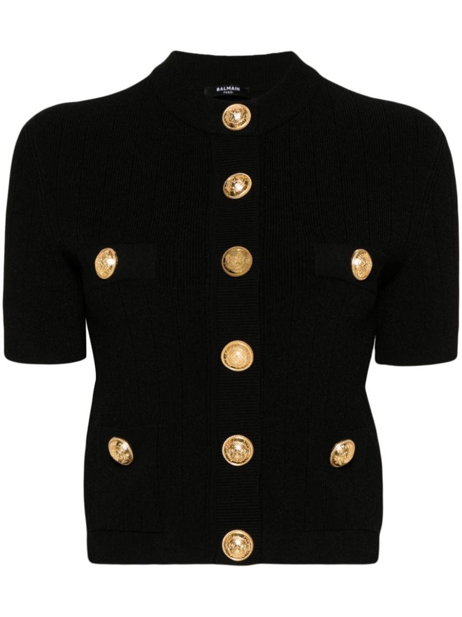 BALMAIN EMBOSSED BUTTONS KNITTED CARDIGAN - 1