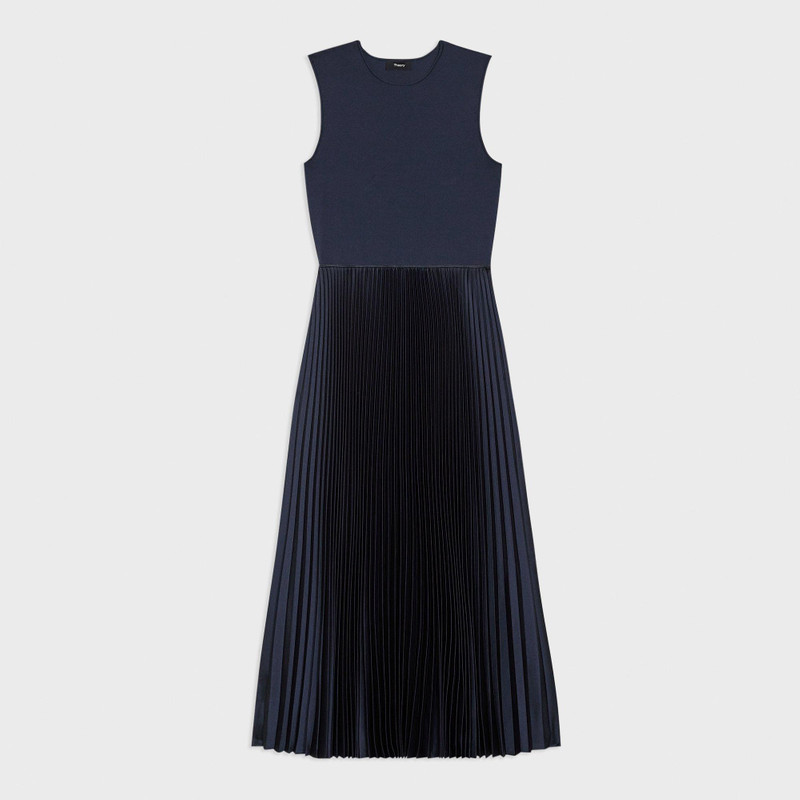 Pleated Combo Dress in Textured Satin 1