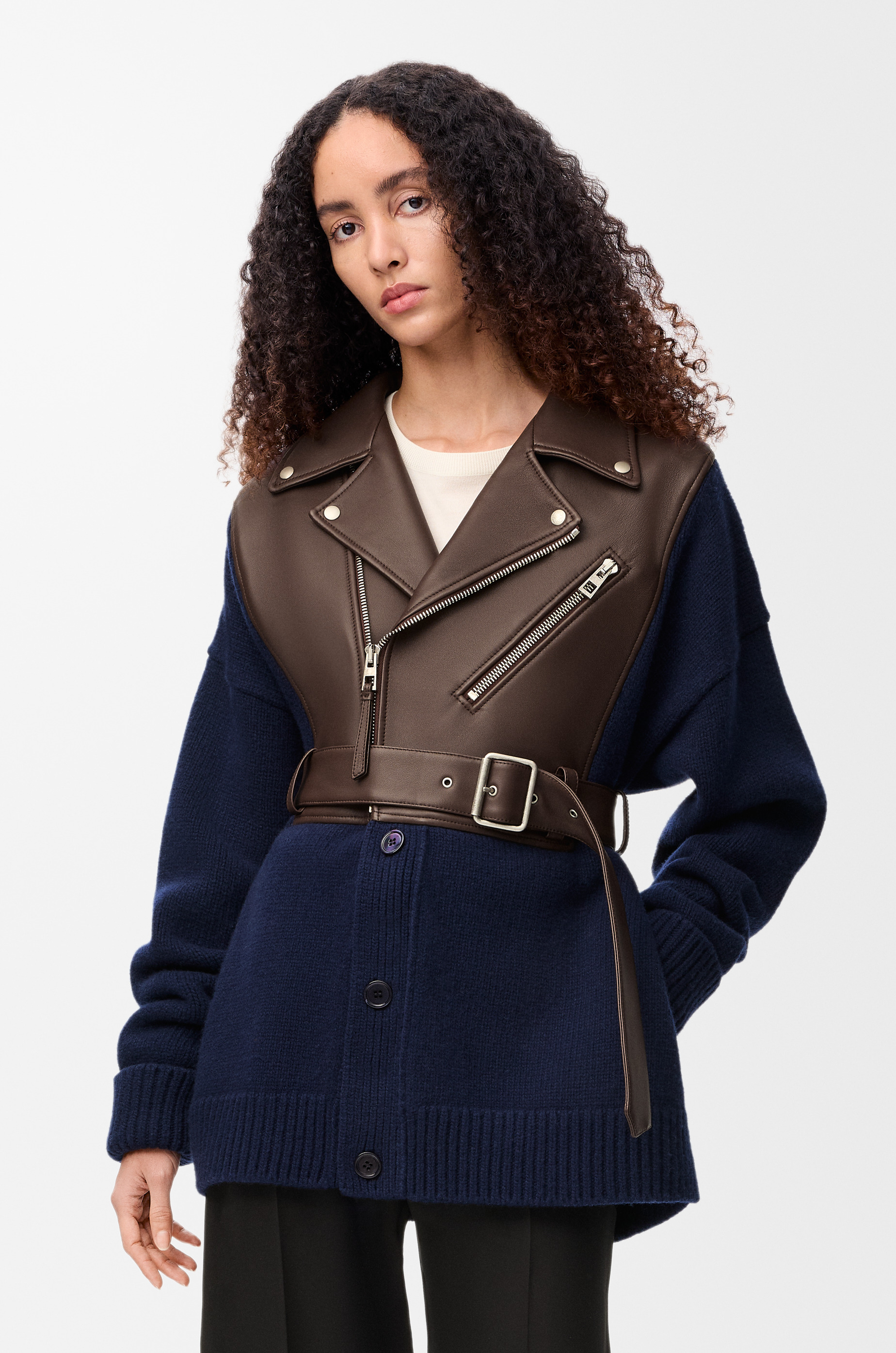 Hybrid cardigan in nappa lambskin and wool - 3