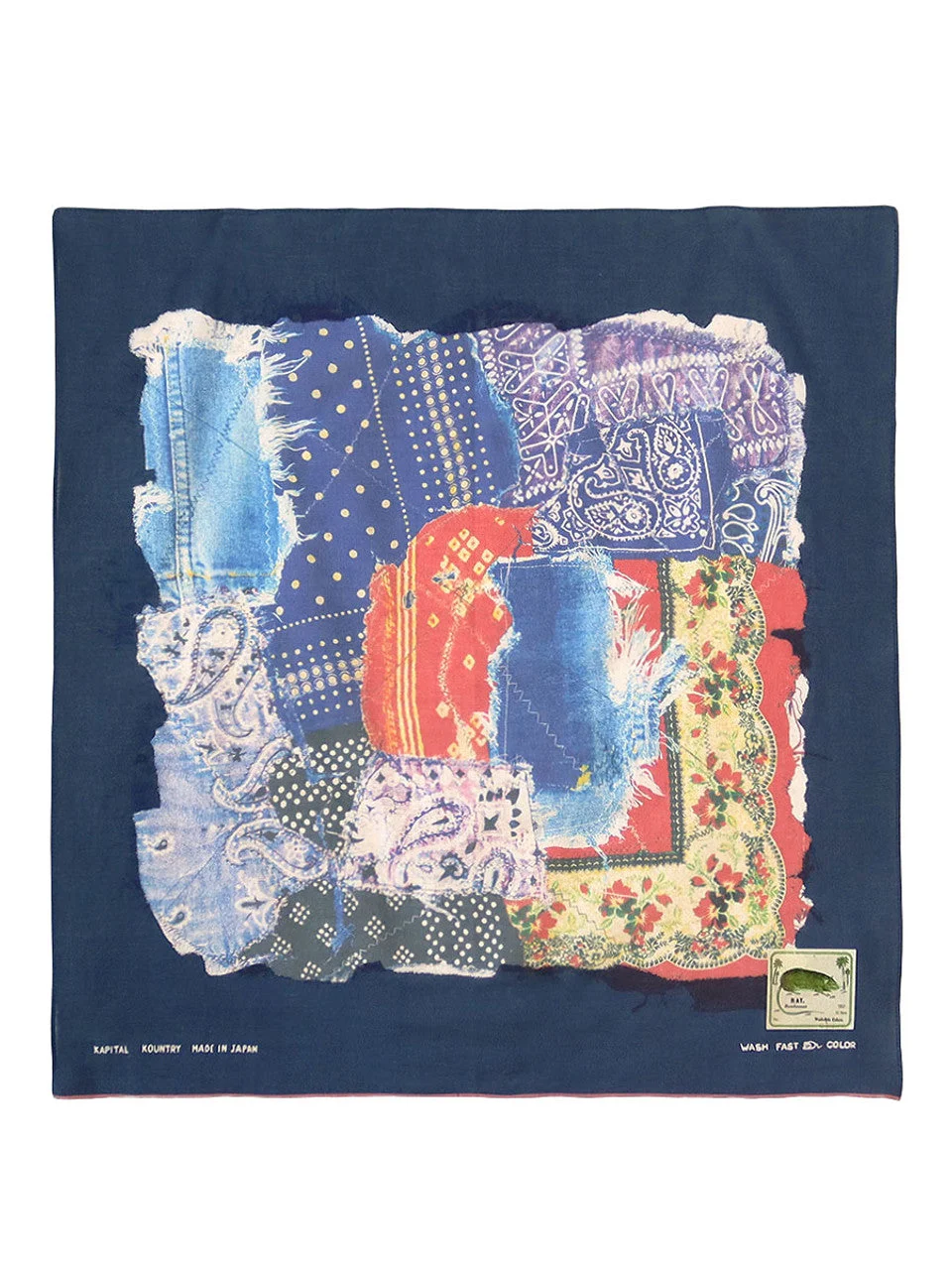 KAPITAL Fastcolor Selvedge Bandana (BANDANA Patchwork) 'Navy' - 1