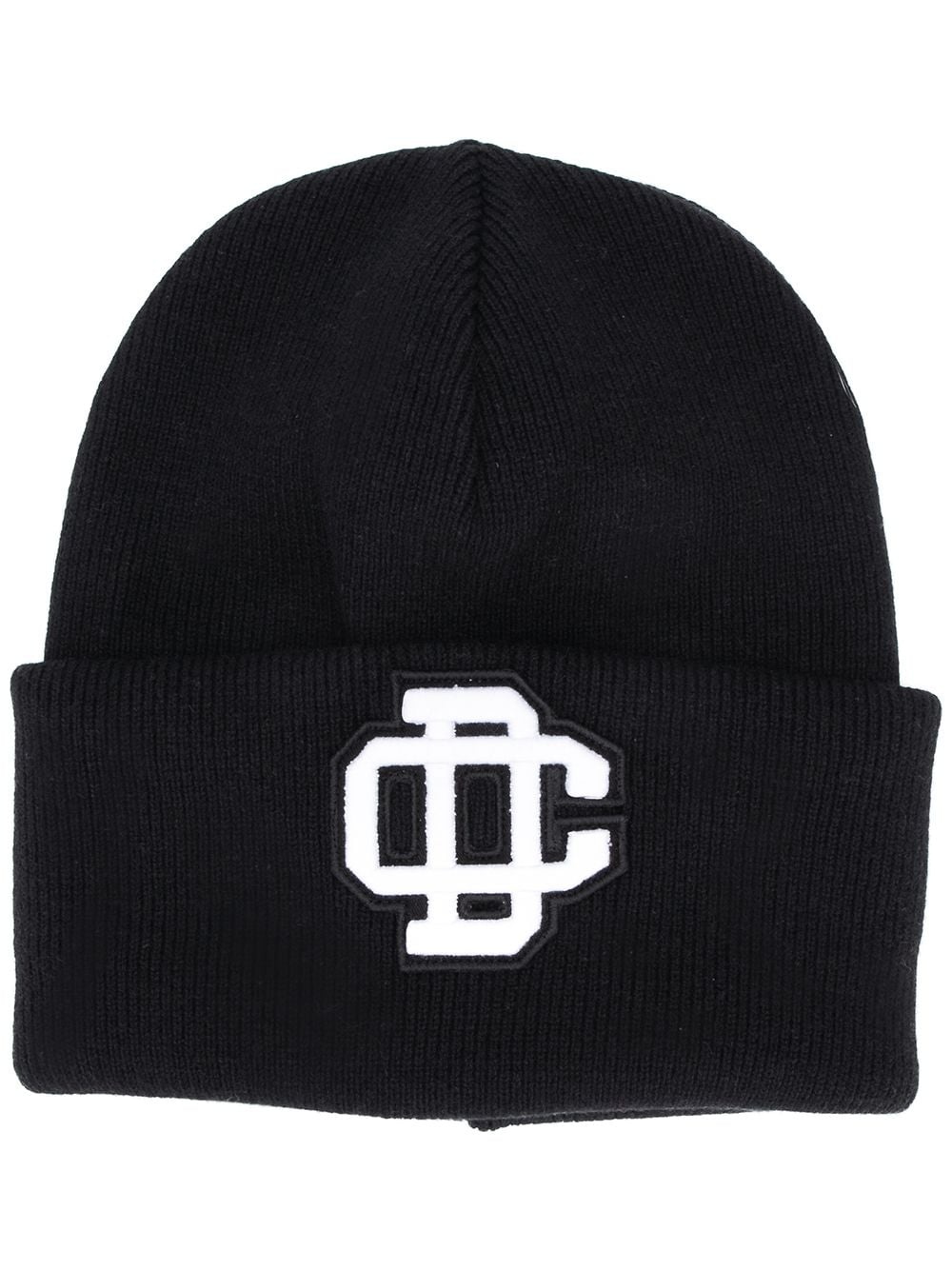 badge-embroidered ribbed beanie - 1