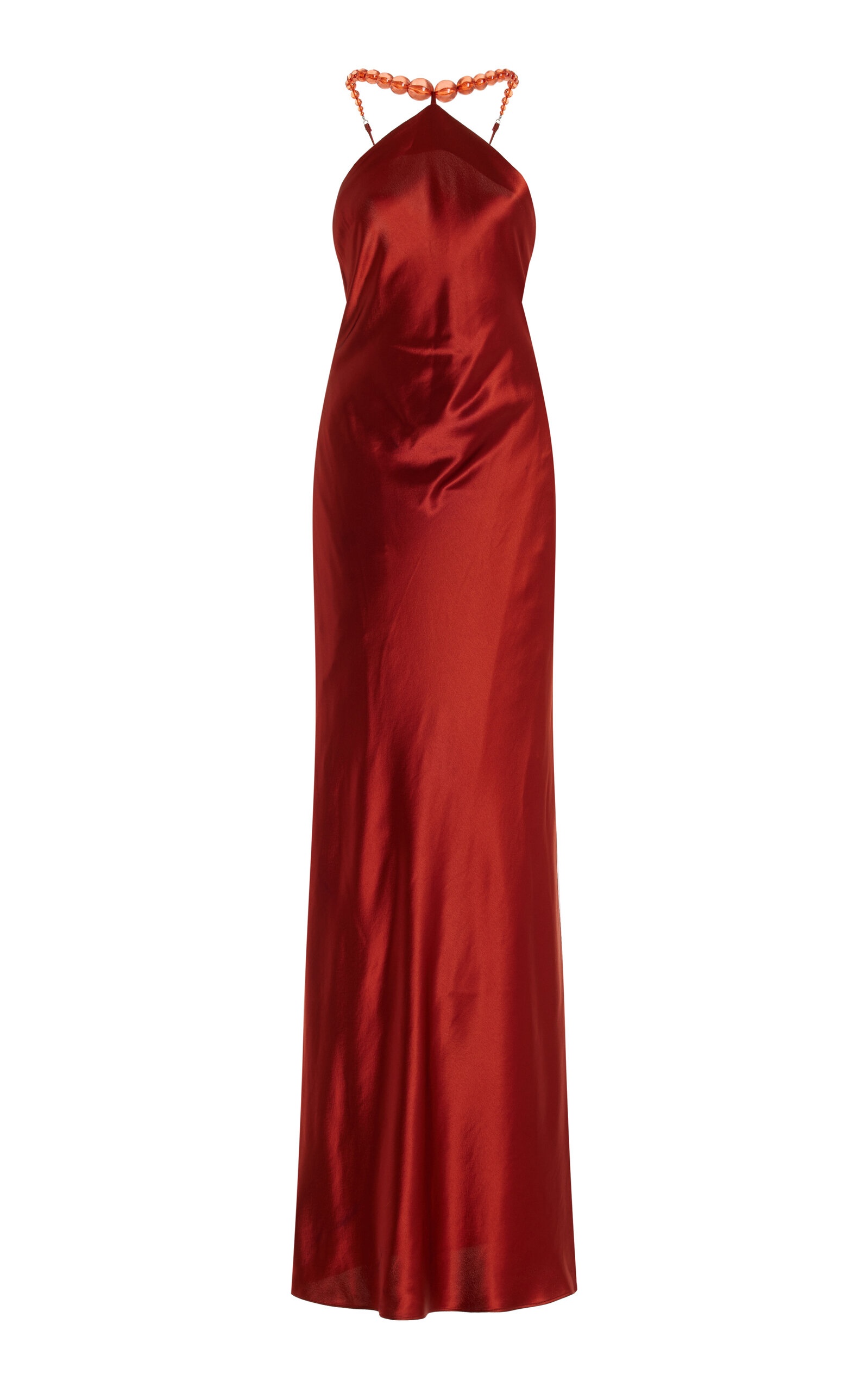 Cadence Bead-Detailed Satin Maxi Dress red - 1
