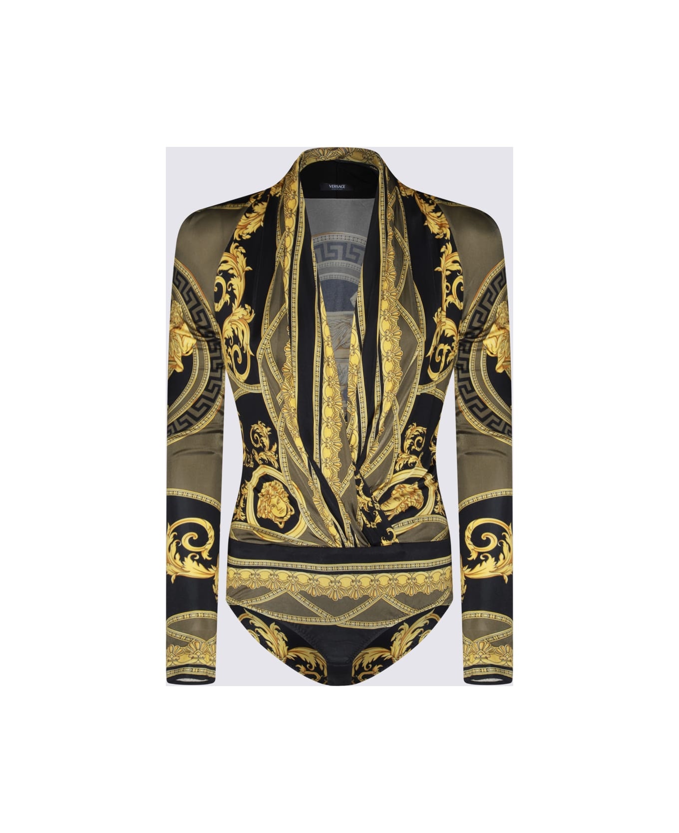 【送料&関税込】Versace Viscose Bodysuit VERSACE Black And Gold Viscose Bodysuit | italist | REVERSIBLE