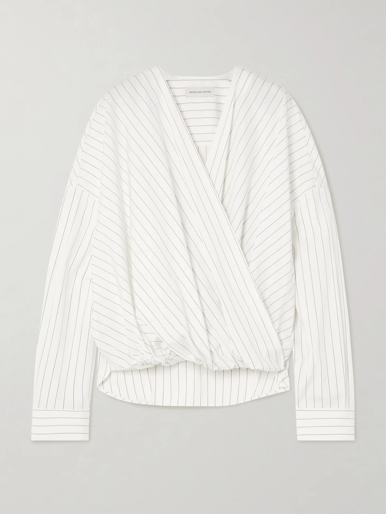 Oversized Wrap-effect Pinstriped Cotton-poplin Blouse - 1