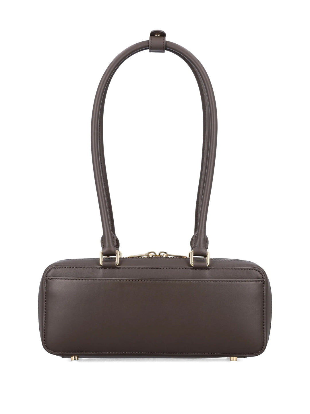 Brown Leather Baguette Shoulder Bag With Charm - 4