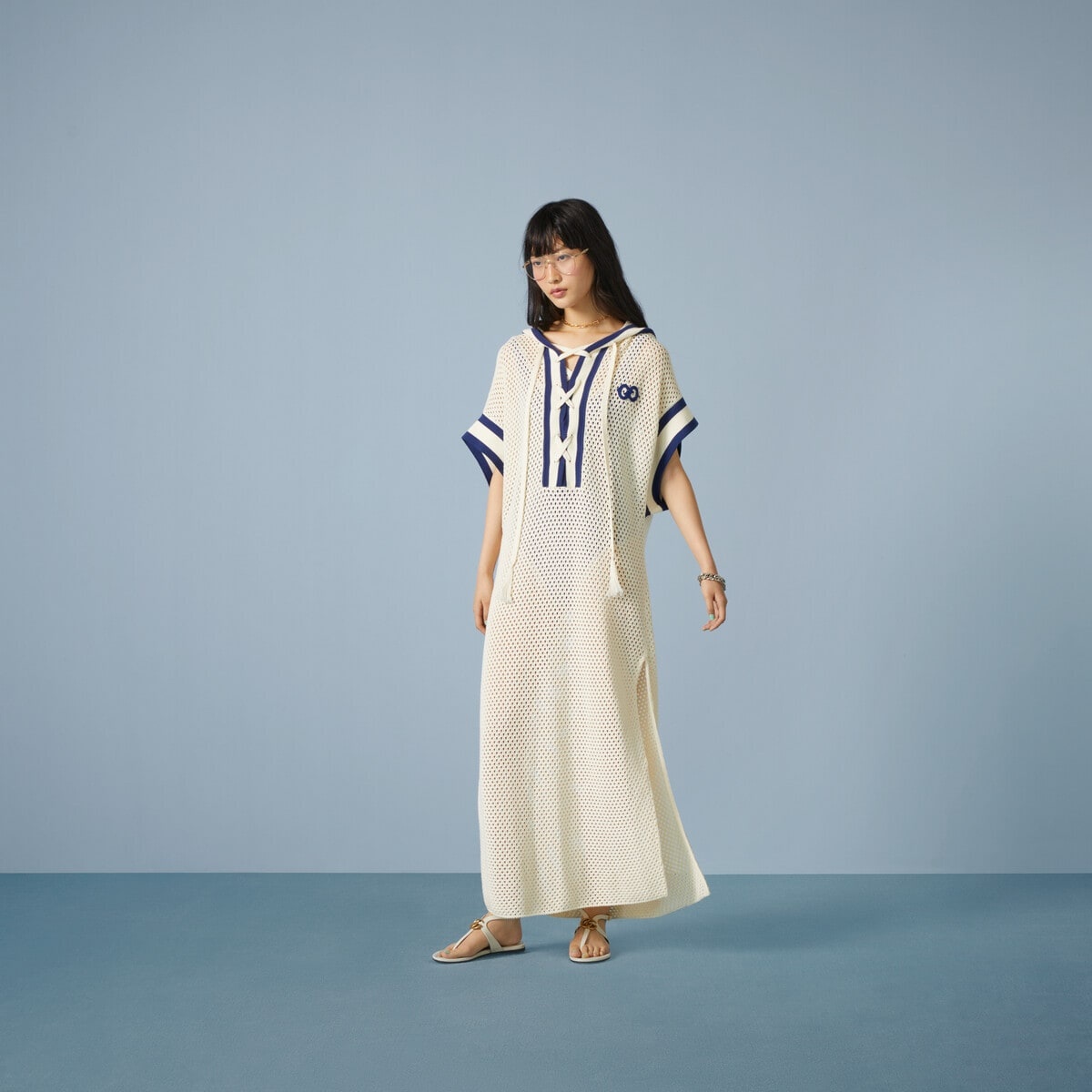 Fine net cotton hooded dress - 2