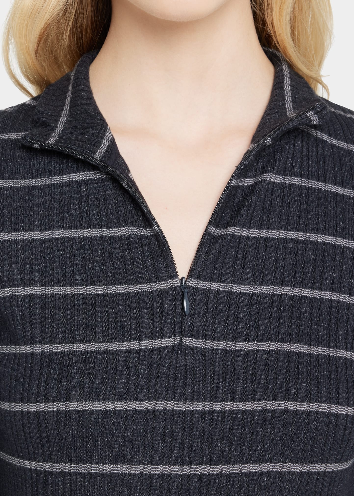 Striped Rib Half-Zip Sweater - 5
