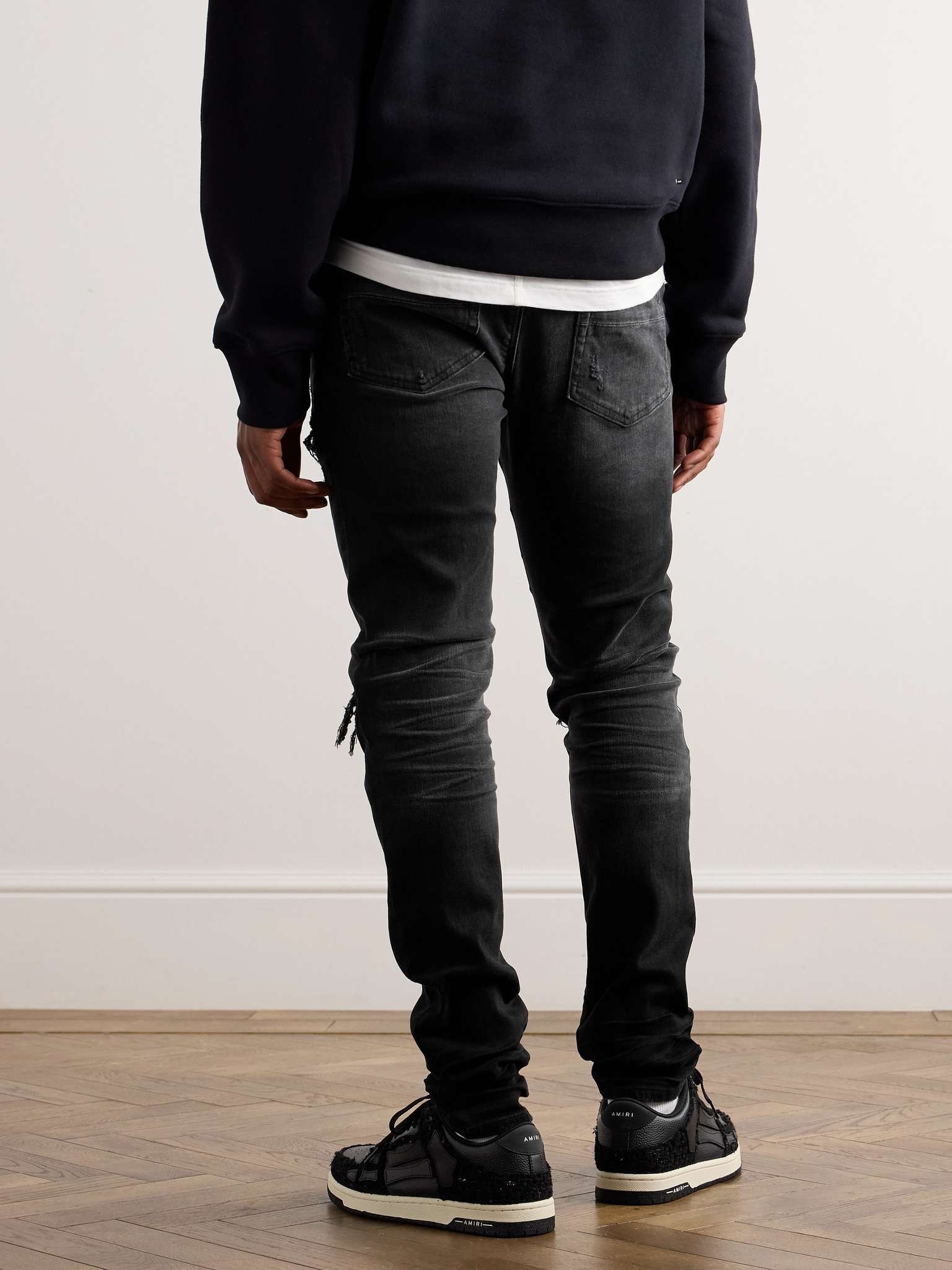 MX1 Skinny-Fit Suede-Panelled Distressed Jeans - 4