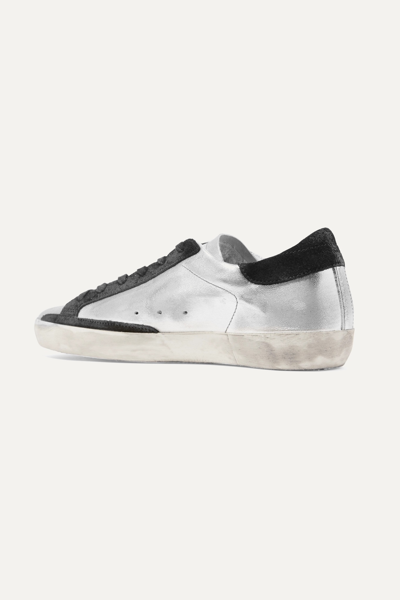 Superstar distressed metallic leather and suede sneakers - 3
