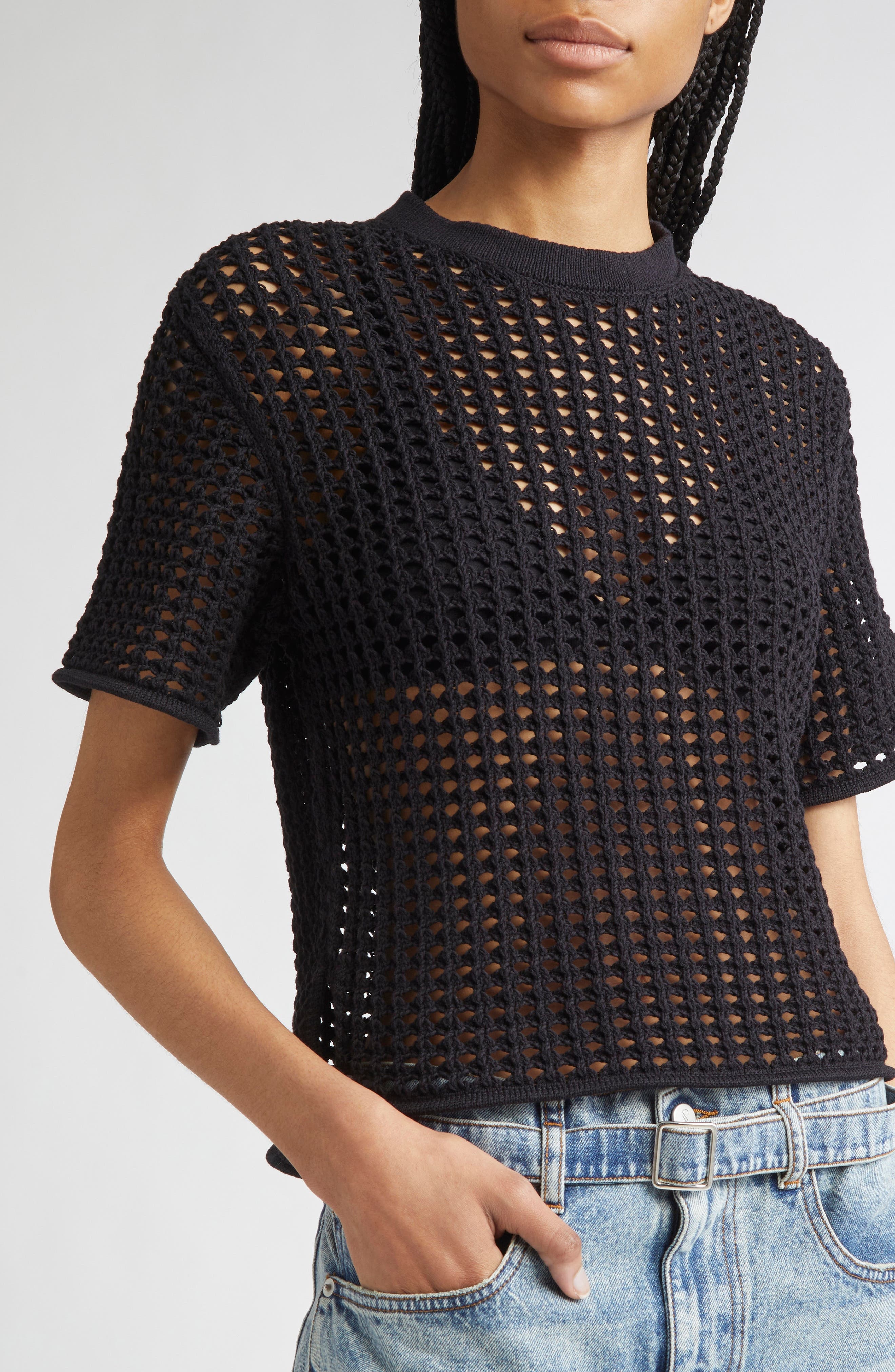 Proenza Schouler Kimia Open Crochet Sweater in Black at Nordstrom - 5
