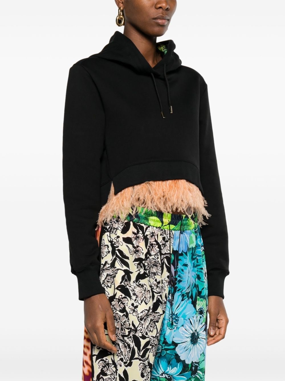 feather-trim cropped hoodie - 3